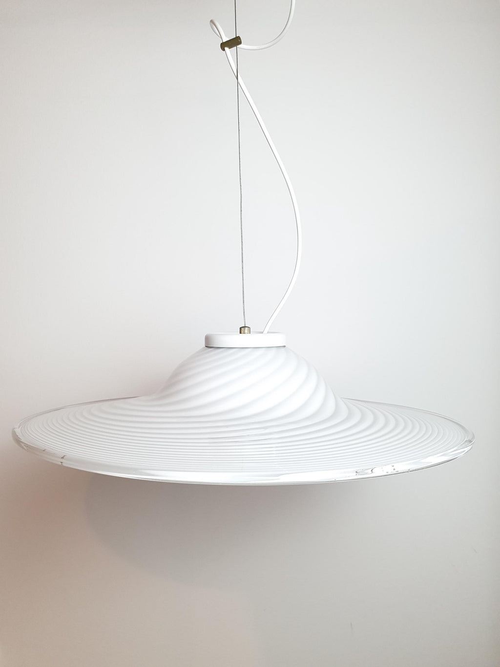 Vintage Swirl Murano Glass Pendant Light: Italian MCM Hat Lamp