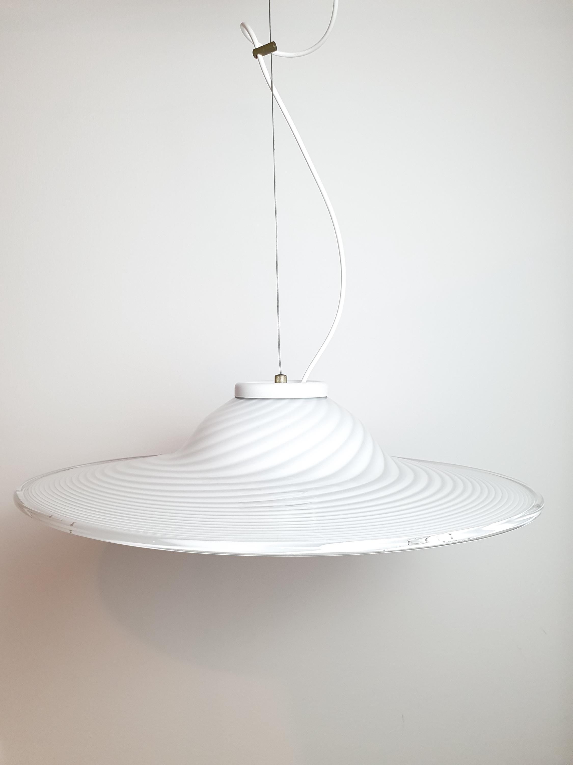Vintage Swirl Murano Glass Pendant Light: Italian MCM Hat Lamp