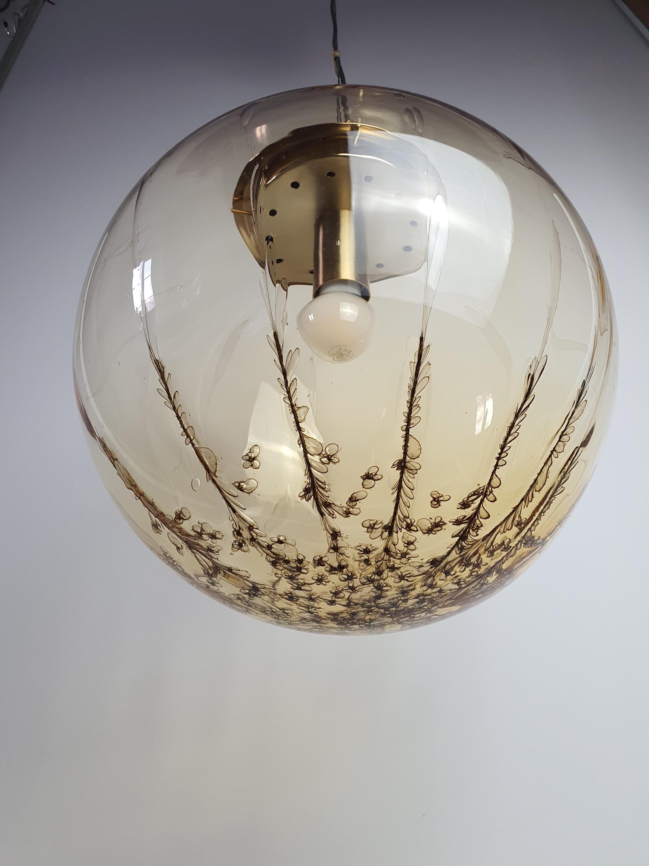 Large globe La Murrina caramel bubble pendant light in vintage Murano glass