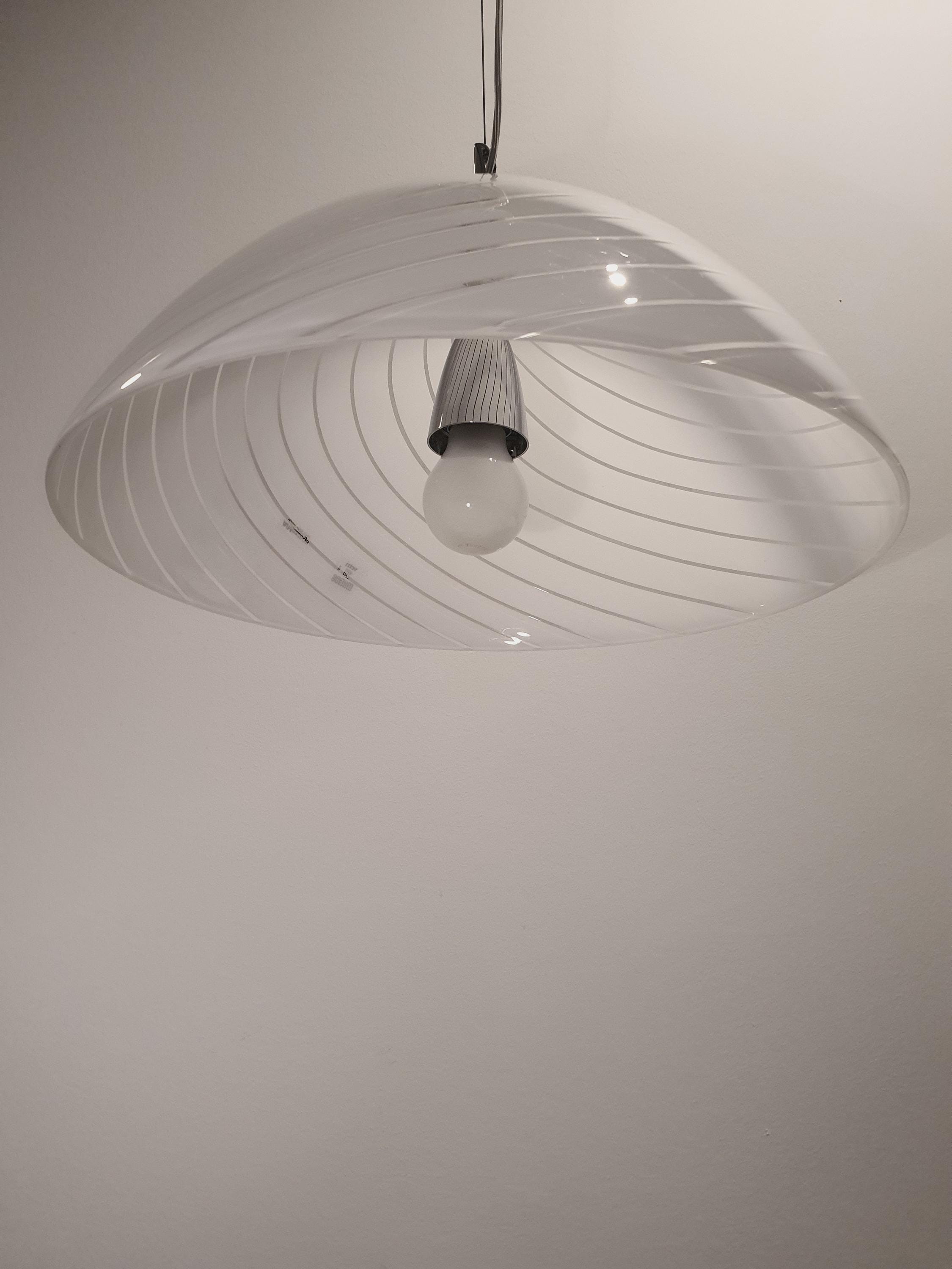 AV Mazzega Murano Glass Swirl Pendant Light: Italian Dome Lamp