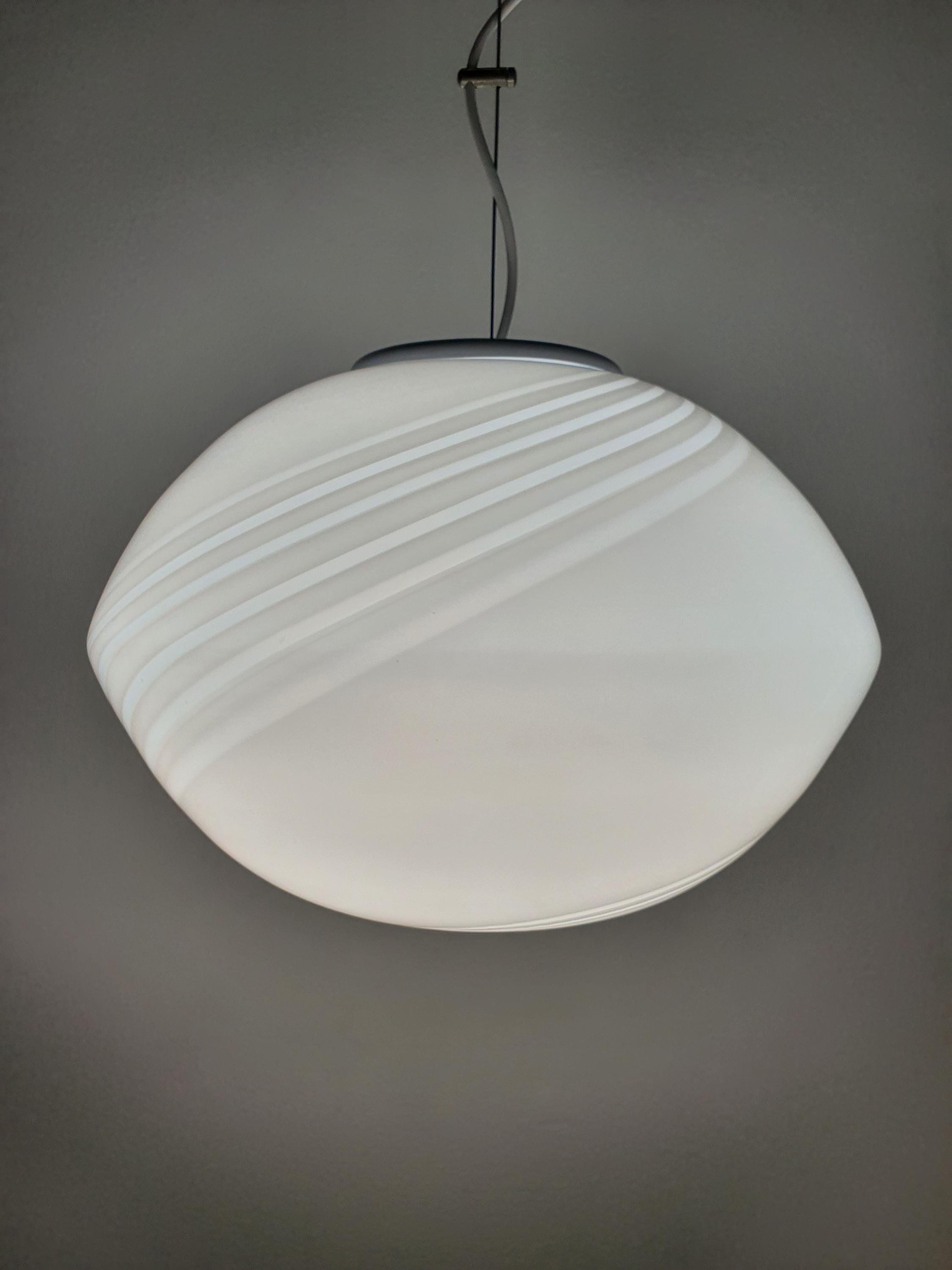 Murano Glass White Swirl Globe Pendant Light Handcrafted Sphere