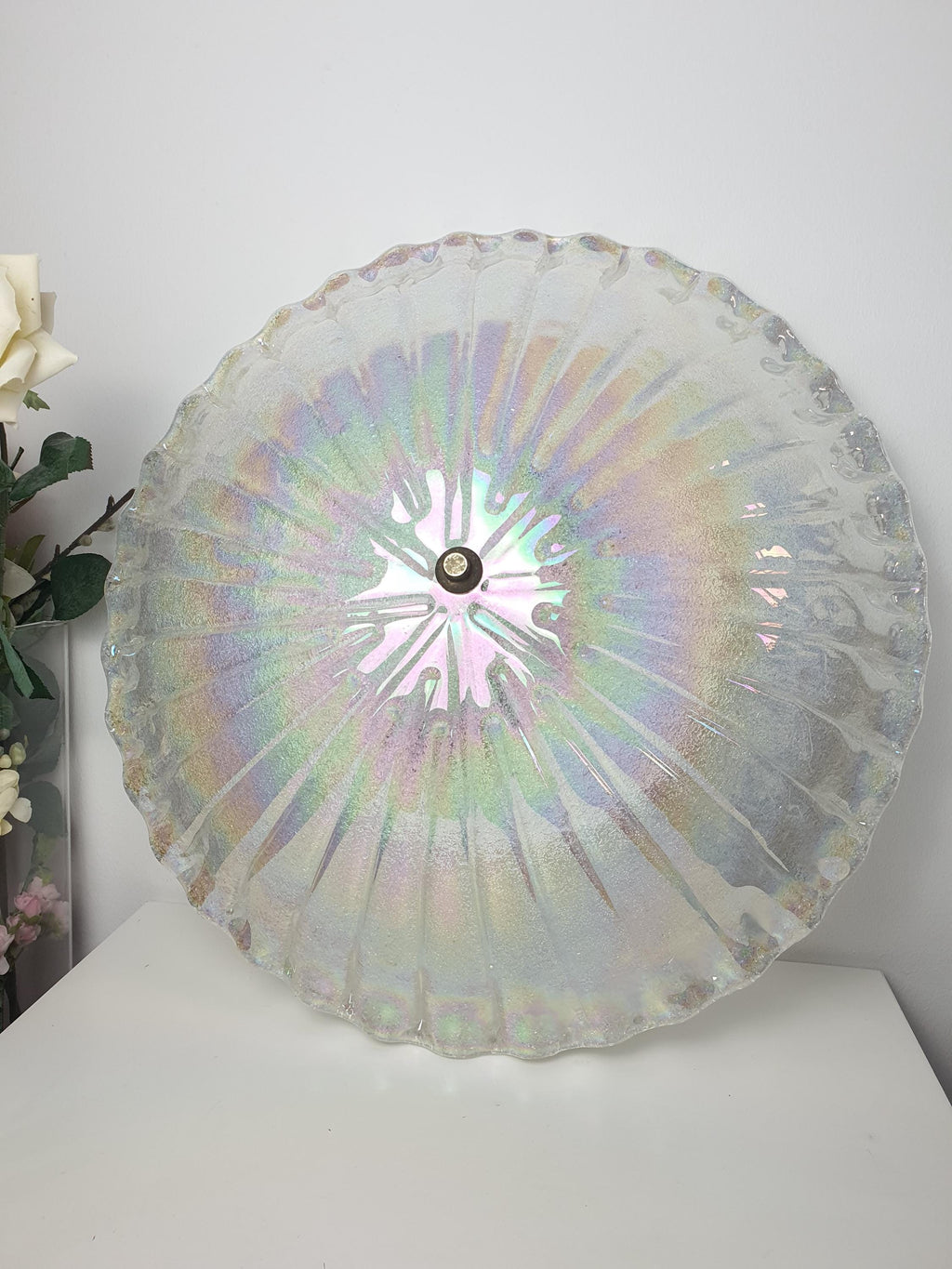 Large Vintage Murano Glass Ceiling Light | Iridescent Shell Form | Pink Green Blue Petrol | Organic Italian