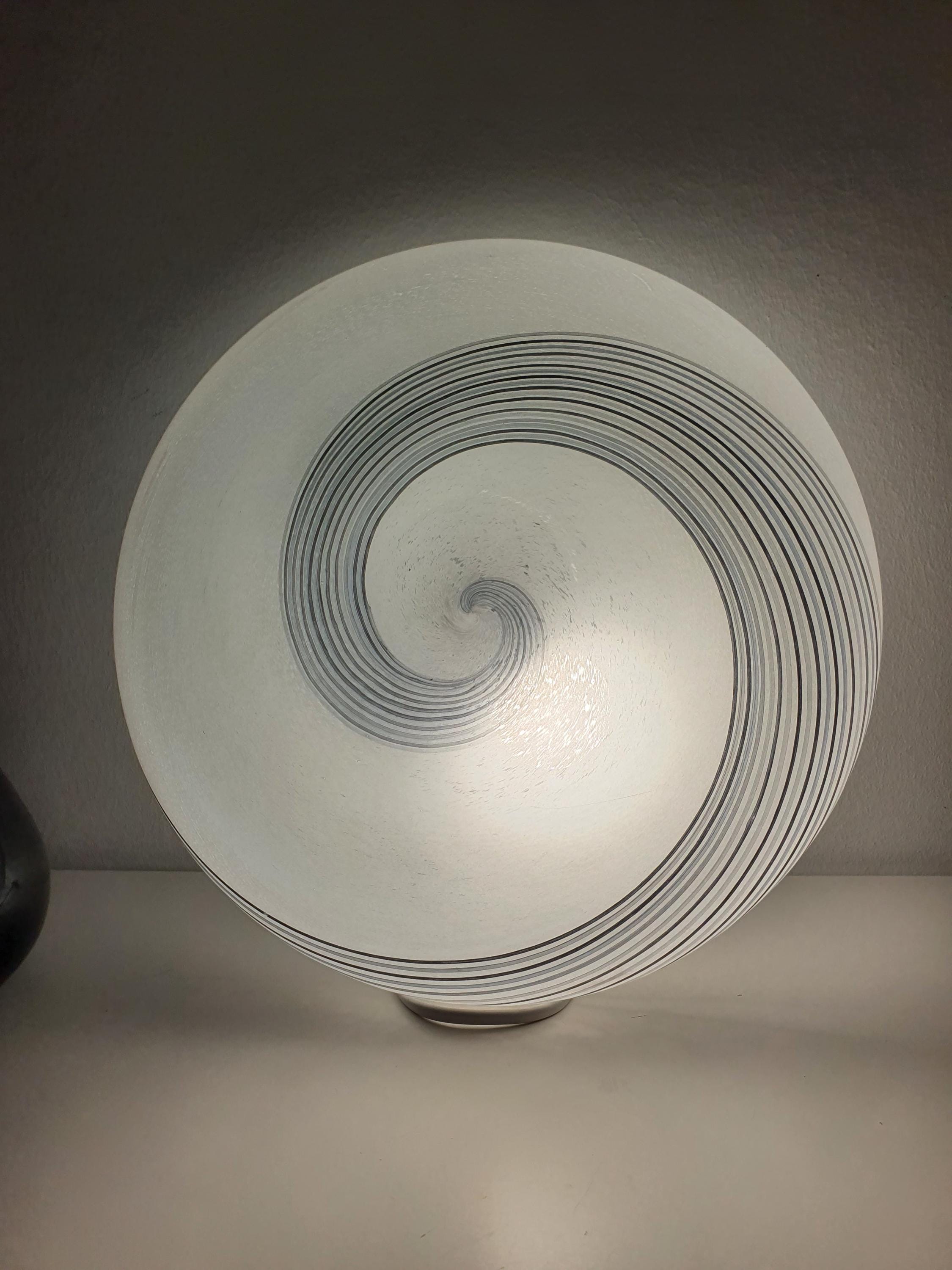 Vintage Murano Glass White, Black & Grey Swirl Flush Mount Light | Mid-Century Italian Lighting