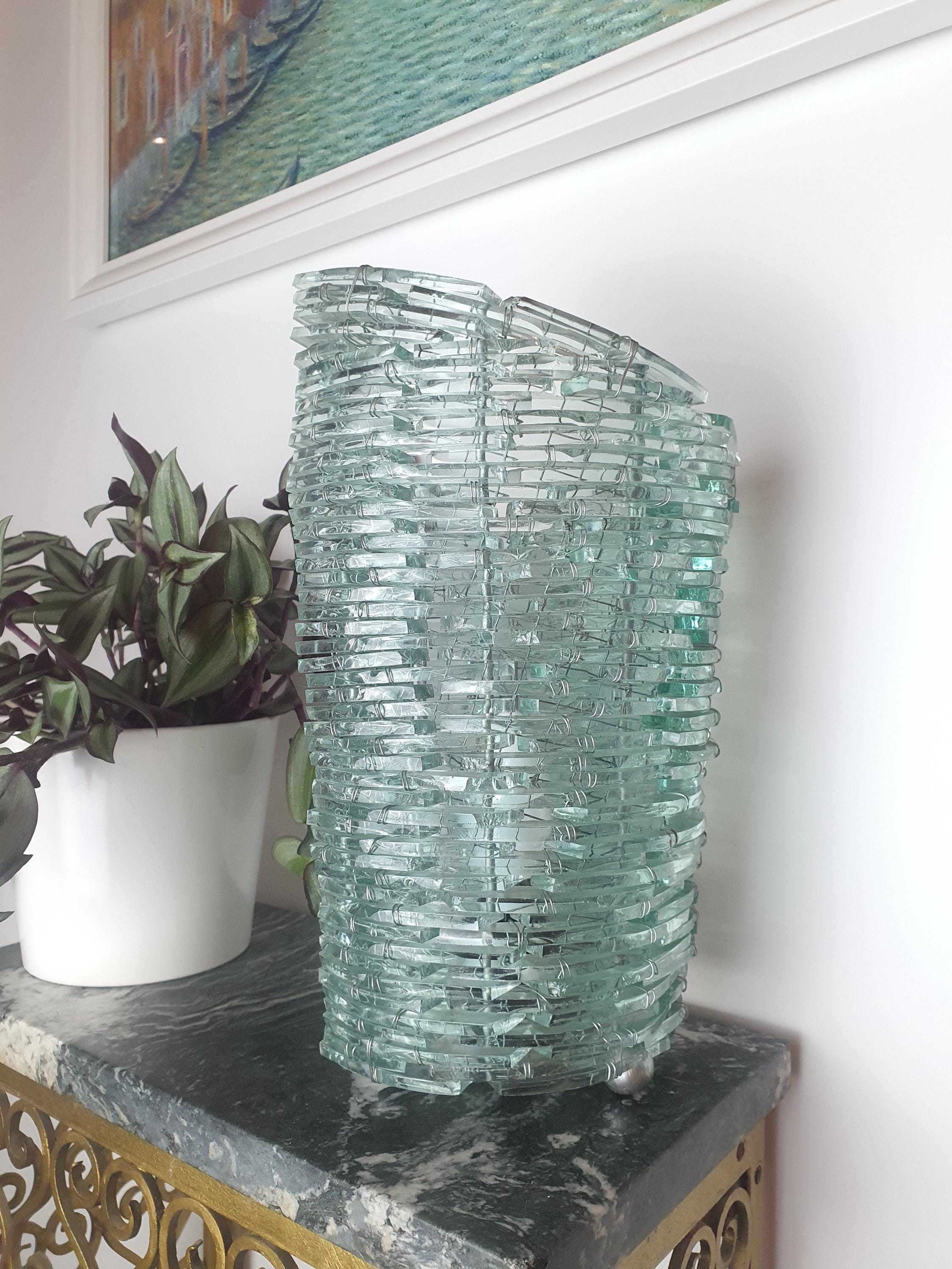 Handcrafted Segmented Glass Bedside Lamp: Midcentury Modern Decor