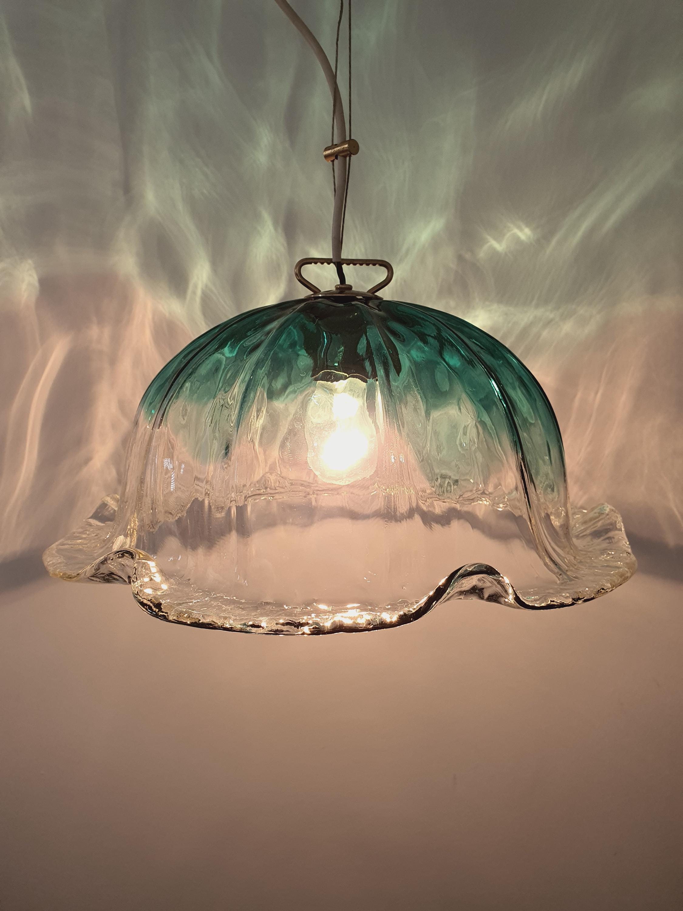 Vintage Murano Glass Tulip Pendant Light: Emerald Green La Murrina