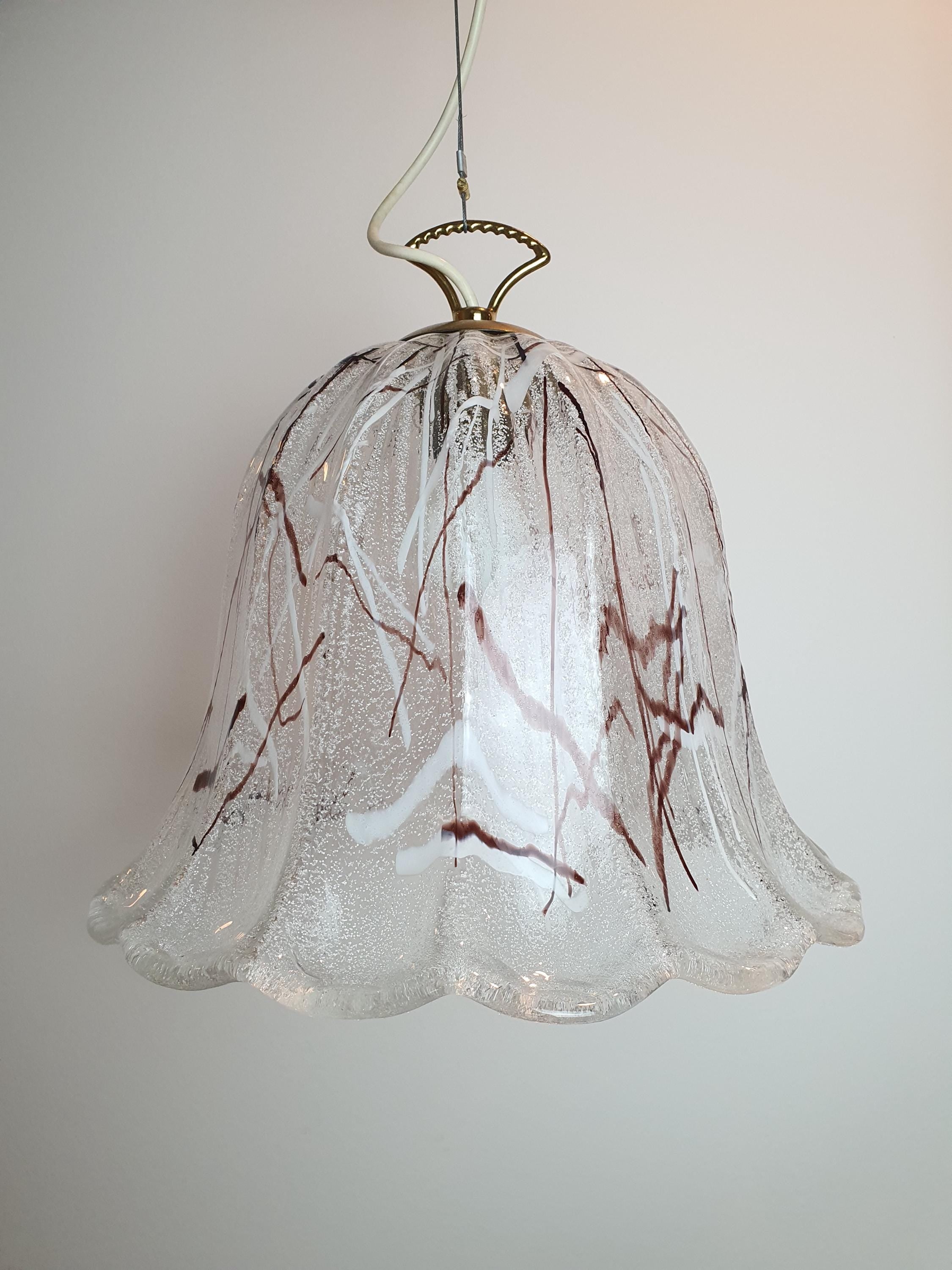 Vintage Murano Glass Pendant Light: Handcrafted Floral Tulip Lamp