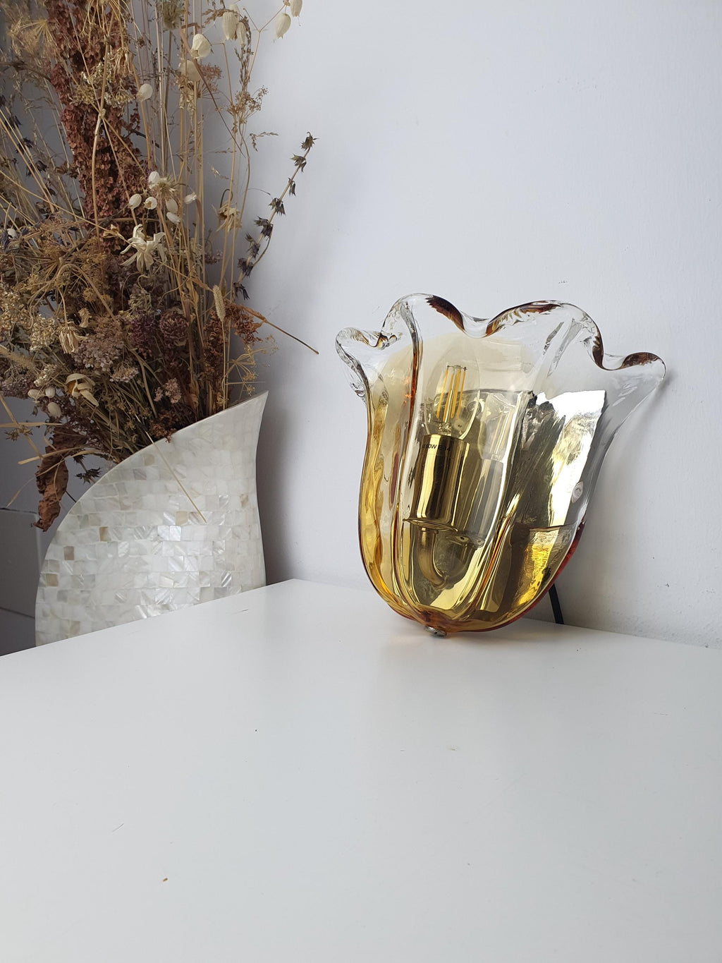 La Murrina Murano Glass Caramel Wall Sconce Tulip Clear Chrome