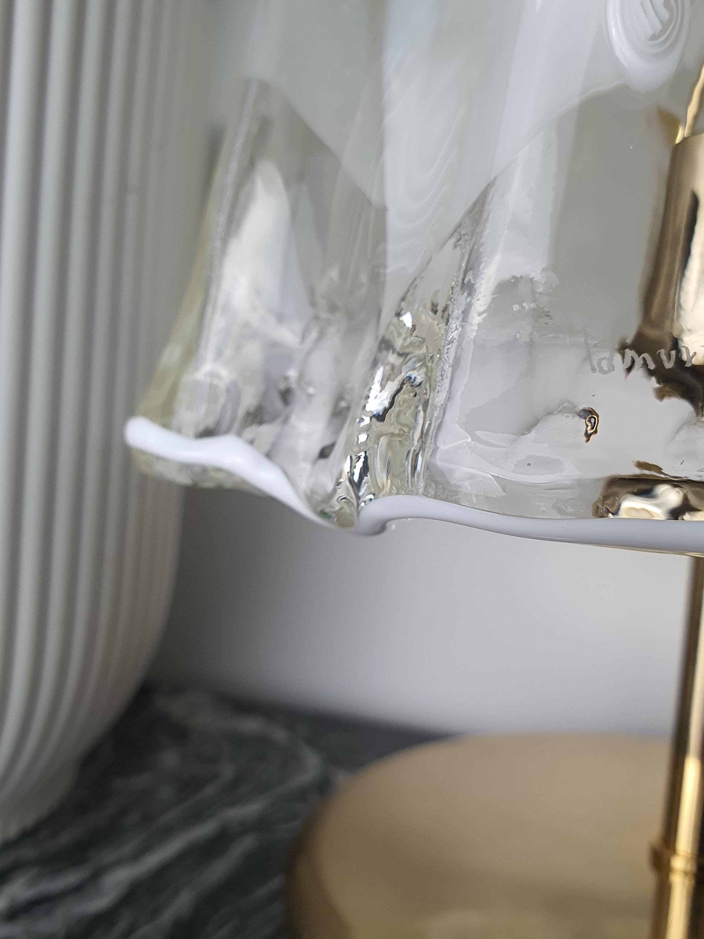 La Murrina Vintage Murano Glass White & Clear Floral Bedside Lamp