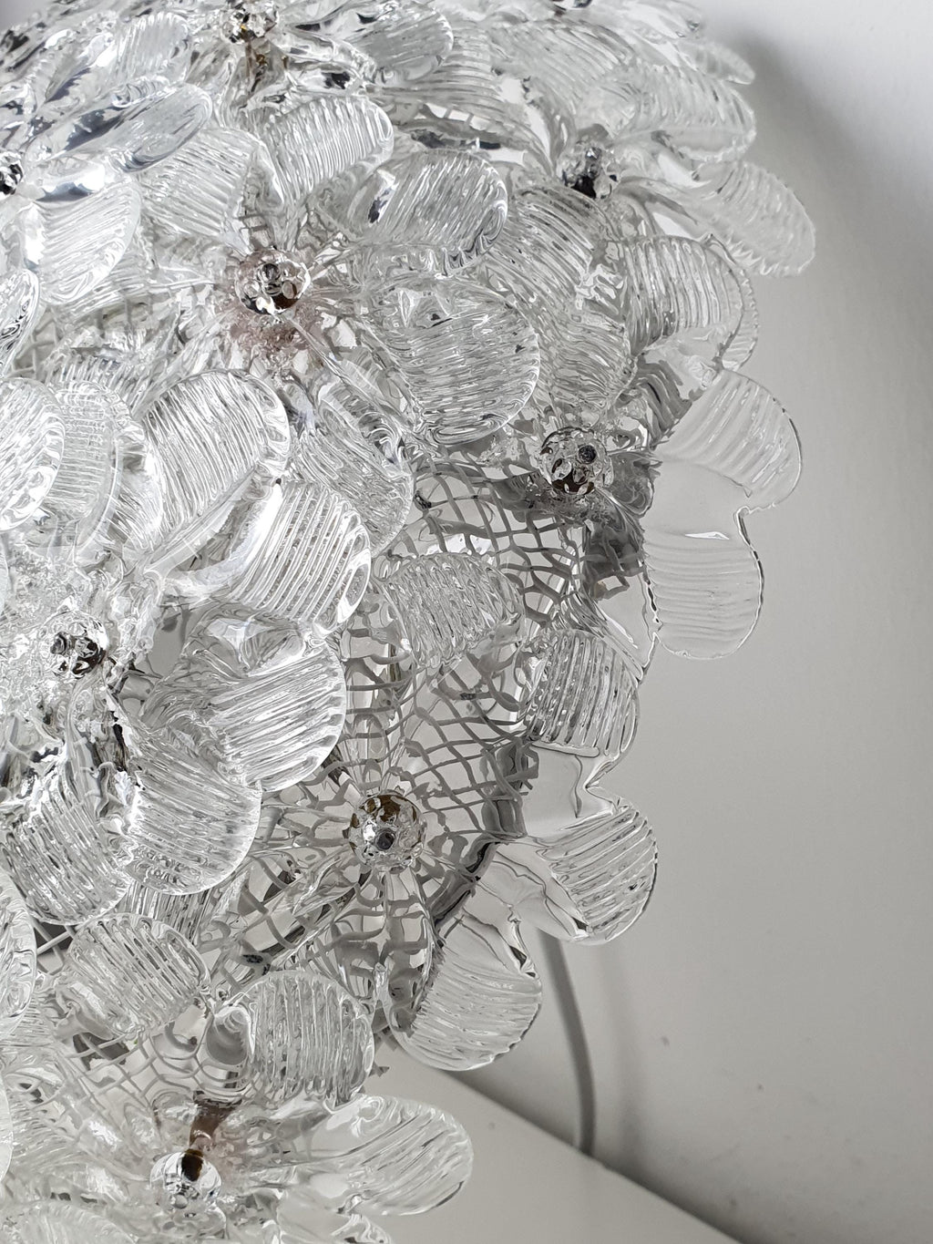 Italian midcentury Murano glass dome light — millefiori floral decoration detail