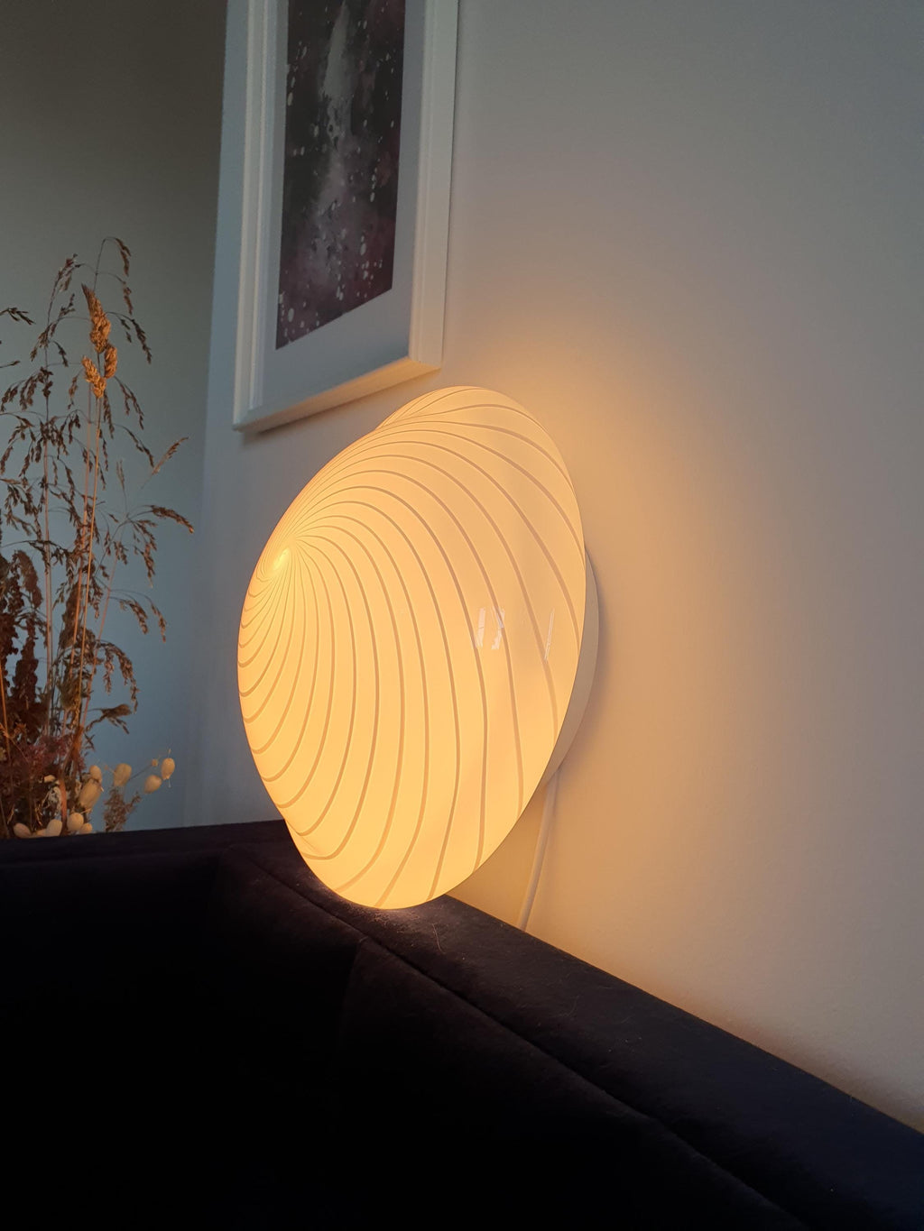 Vintage Murano glass white swirl flush mount light fixture |  handcrafted retro lighting |  scandinavian minimal home deco wall ceiling lamp