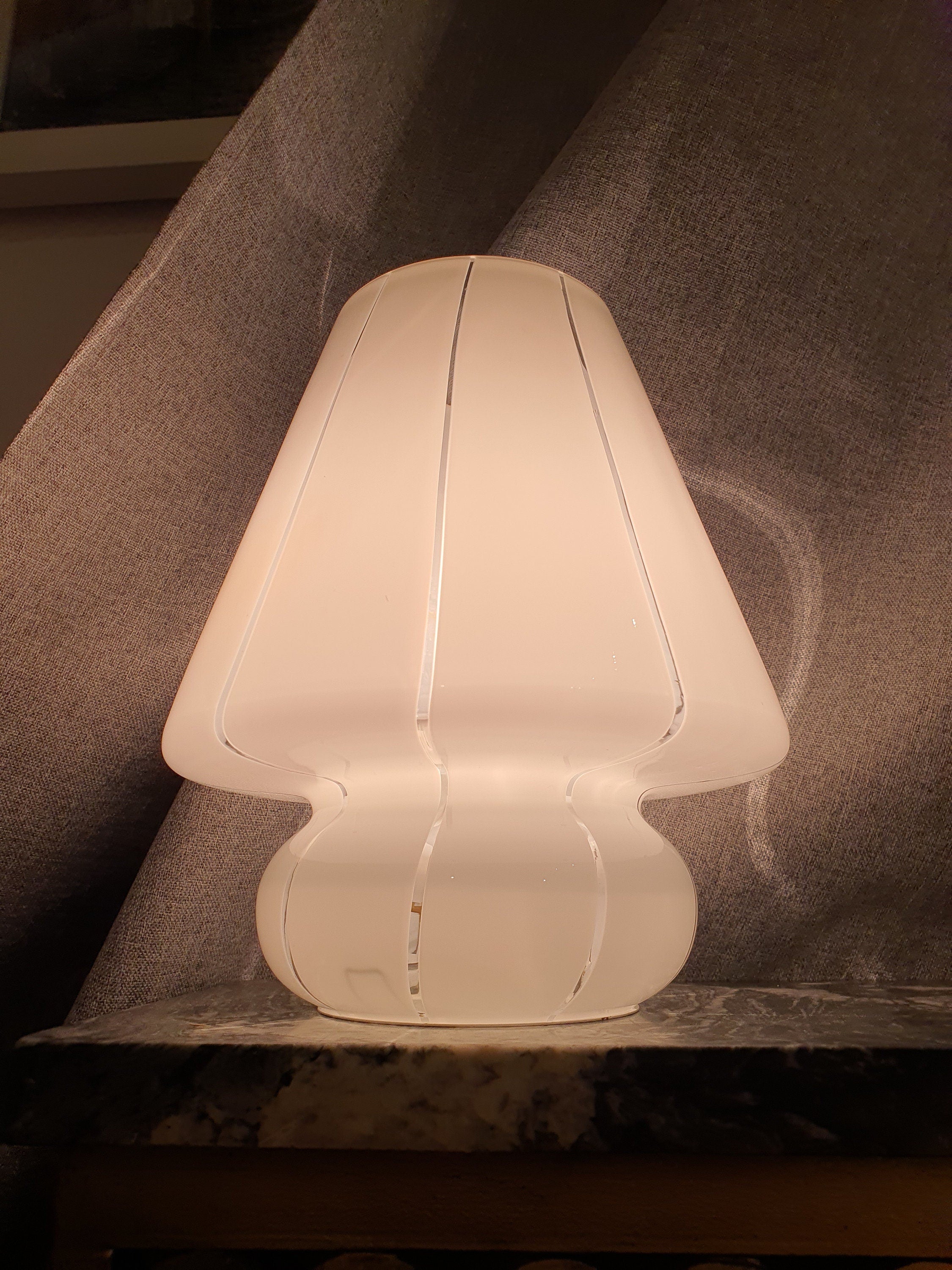 Vintage White Murano Glass Mushroom Lamp: 1970s Mid-Century Modern Bedside Light