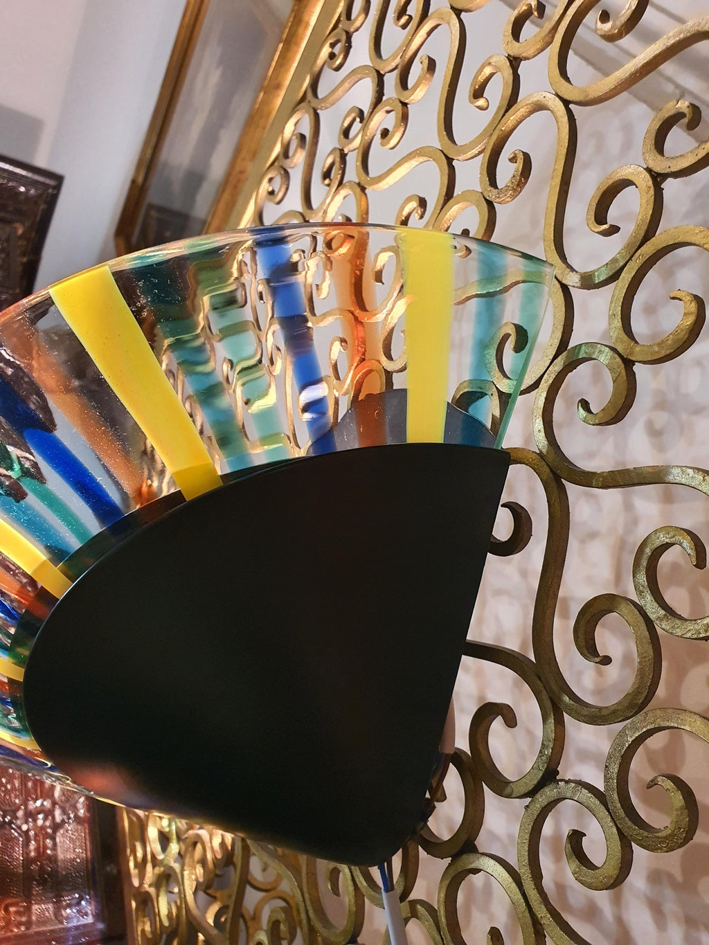 Murano Glass Wall Sconce: Colorful Striped Art Deco Light