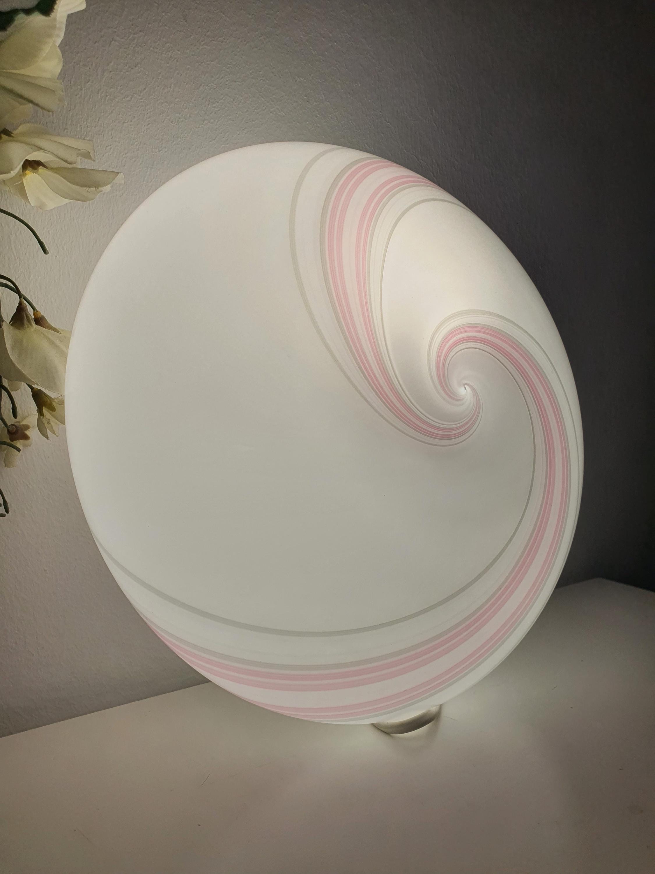 Vintage Murano glass white pink grey swirl flush mount or sconce