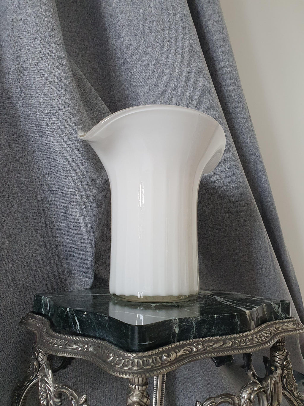 Vintage Murano Glass Lamp: White Calla Lily, Italian Art Deco Lighting