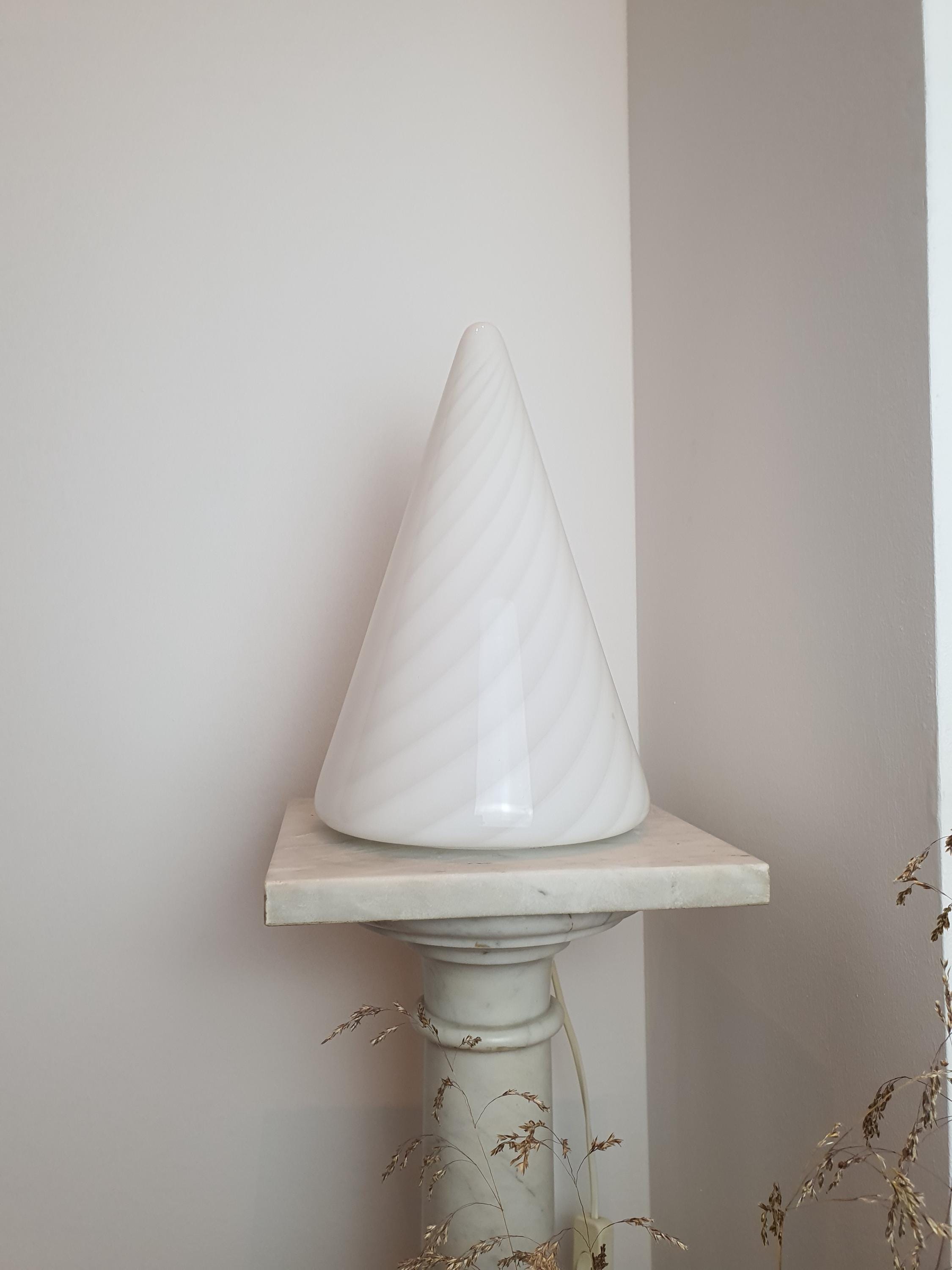 Vintage Murano Glass Bedside Lamp: 1980s Italian Cone Swirl Light