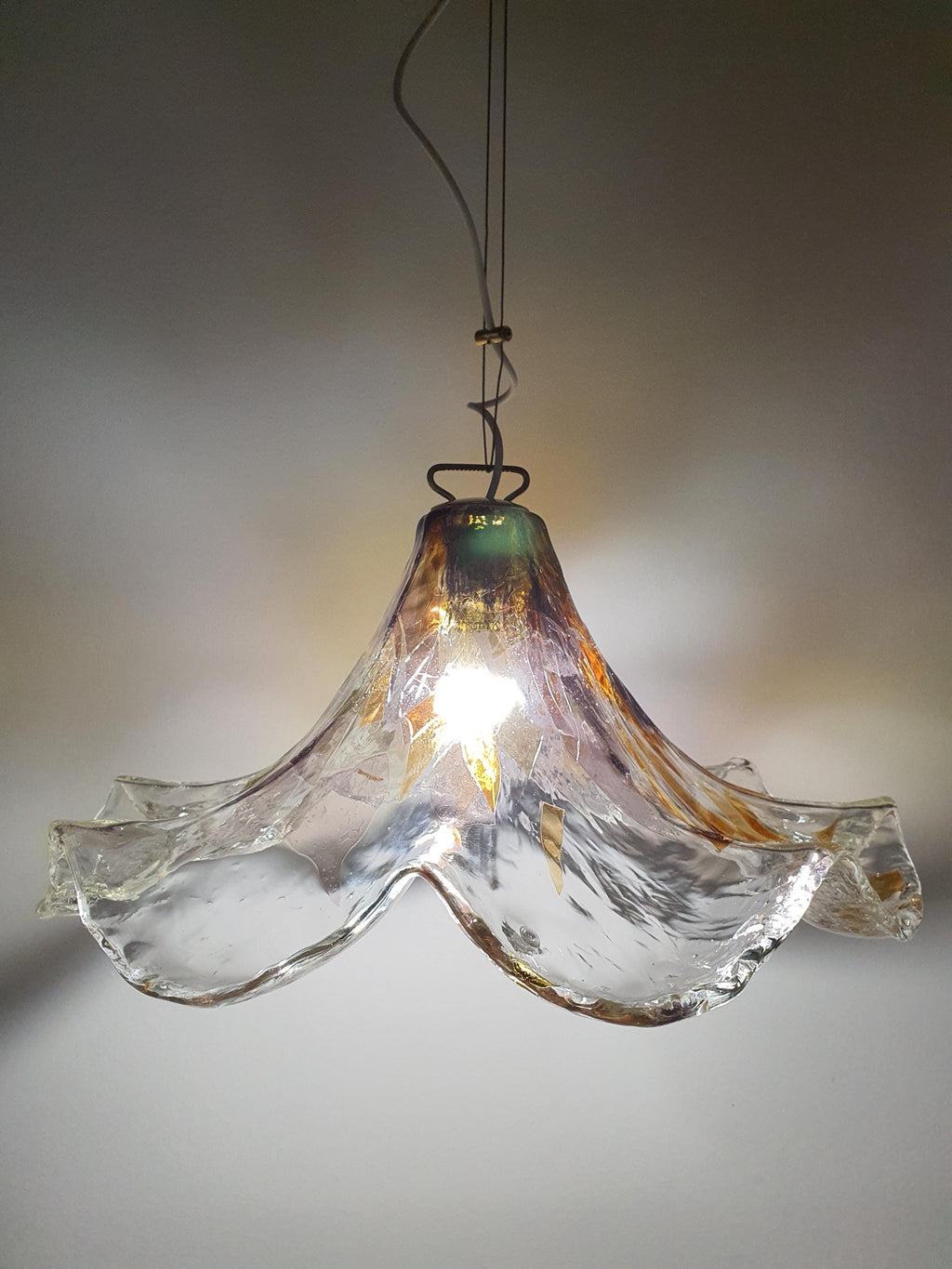 La Murrina Green & Purple Organic Pendant Light | Vintage Murano Glass Fazzoletto Lamp