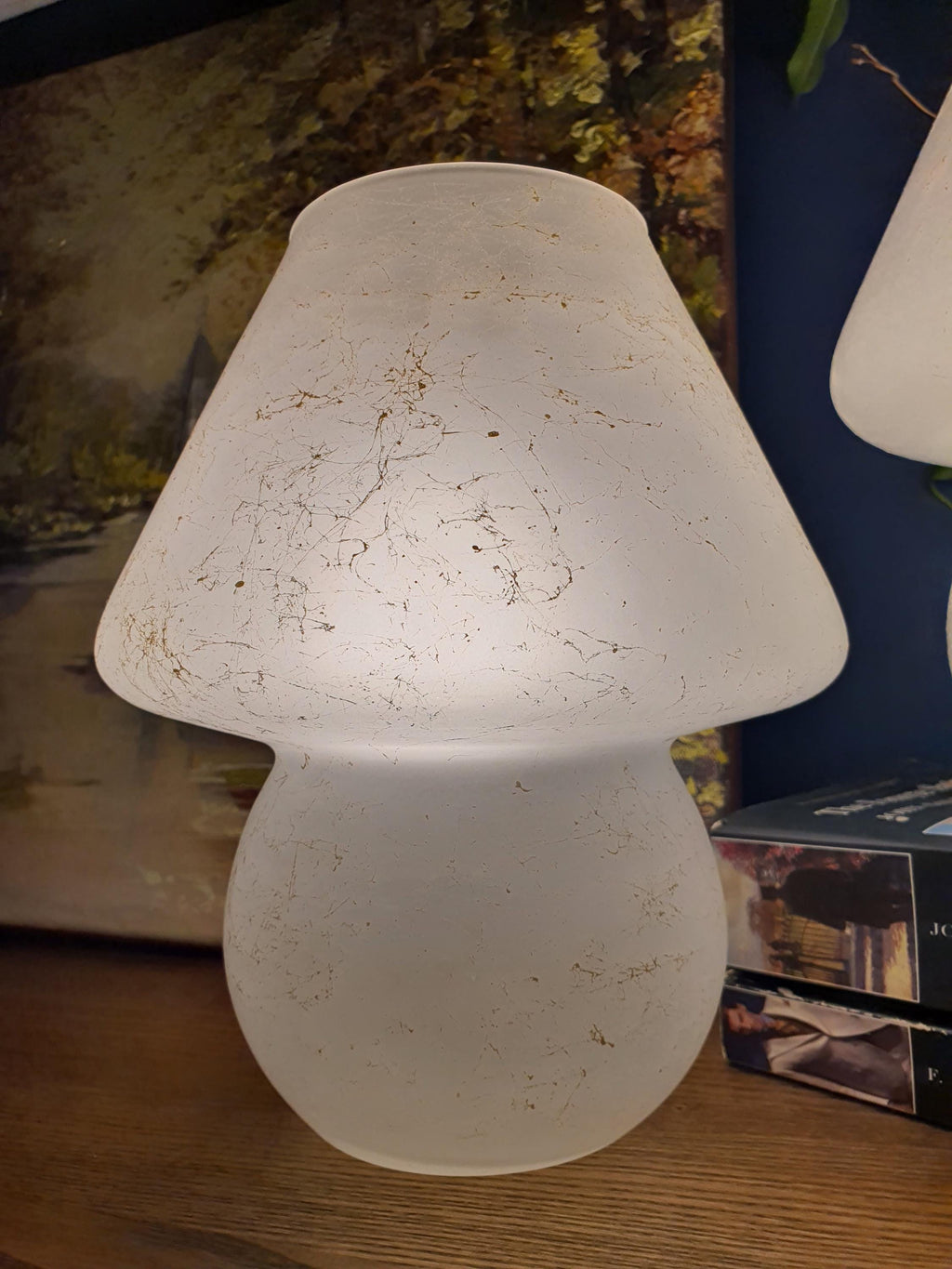 Pair of Vintage Satin Murano Glass Mushroom Lamps | Frosted Italian 1980s Bedside Lighting