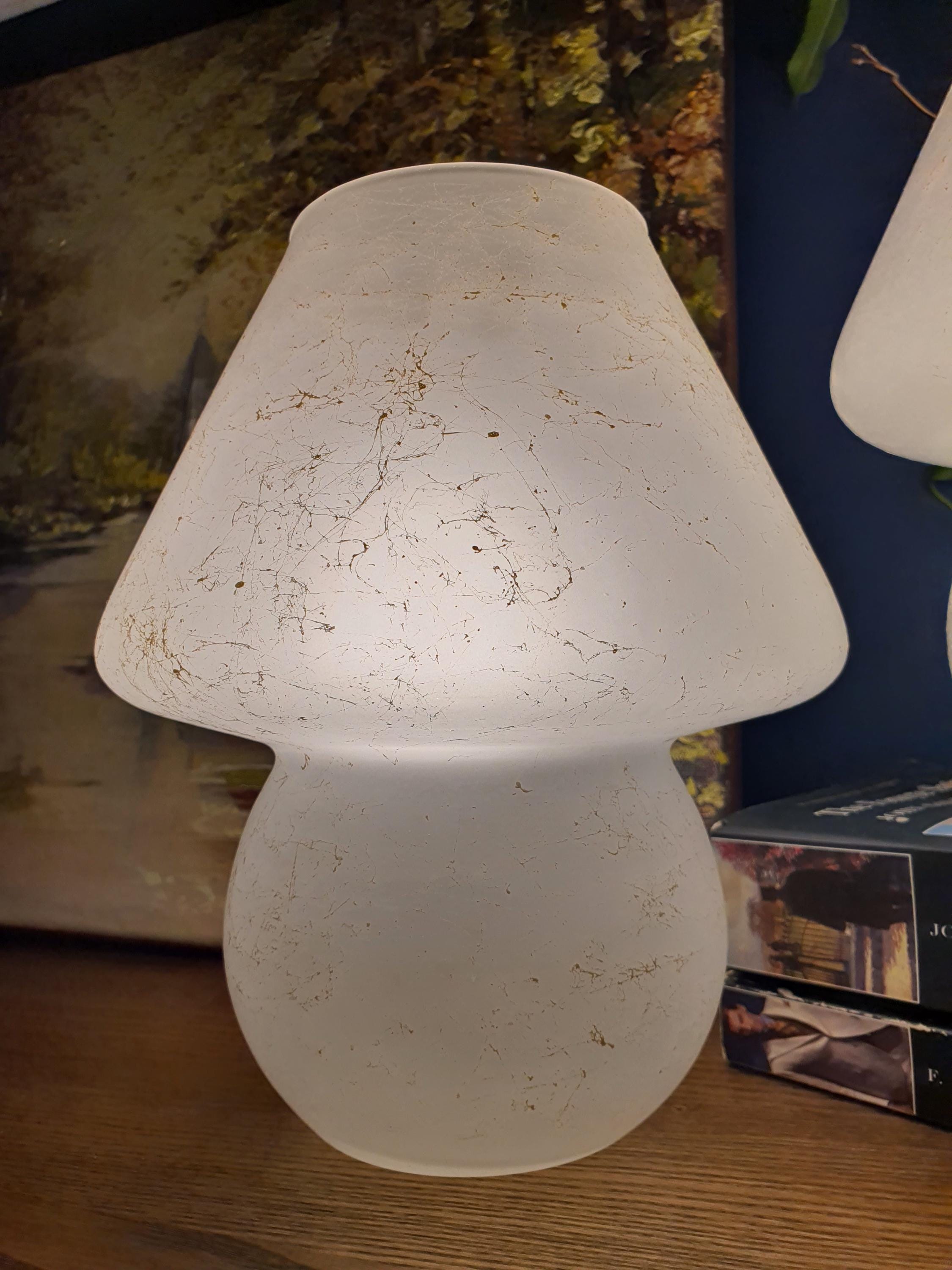 Pair of Vintage Satin Murano Glass Mushroom Lamps | Frosted Italian 1980s Bedside Lighting