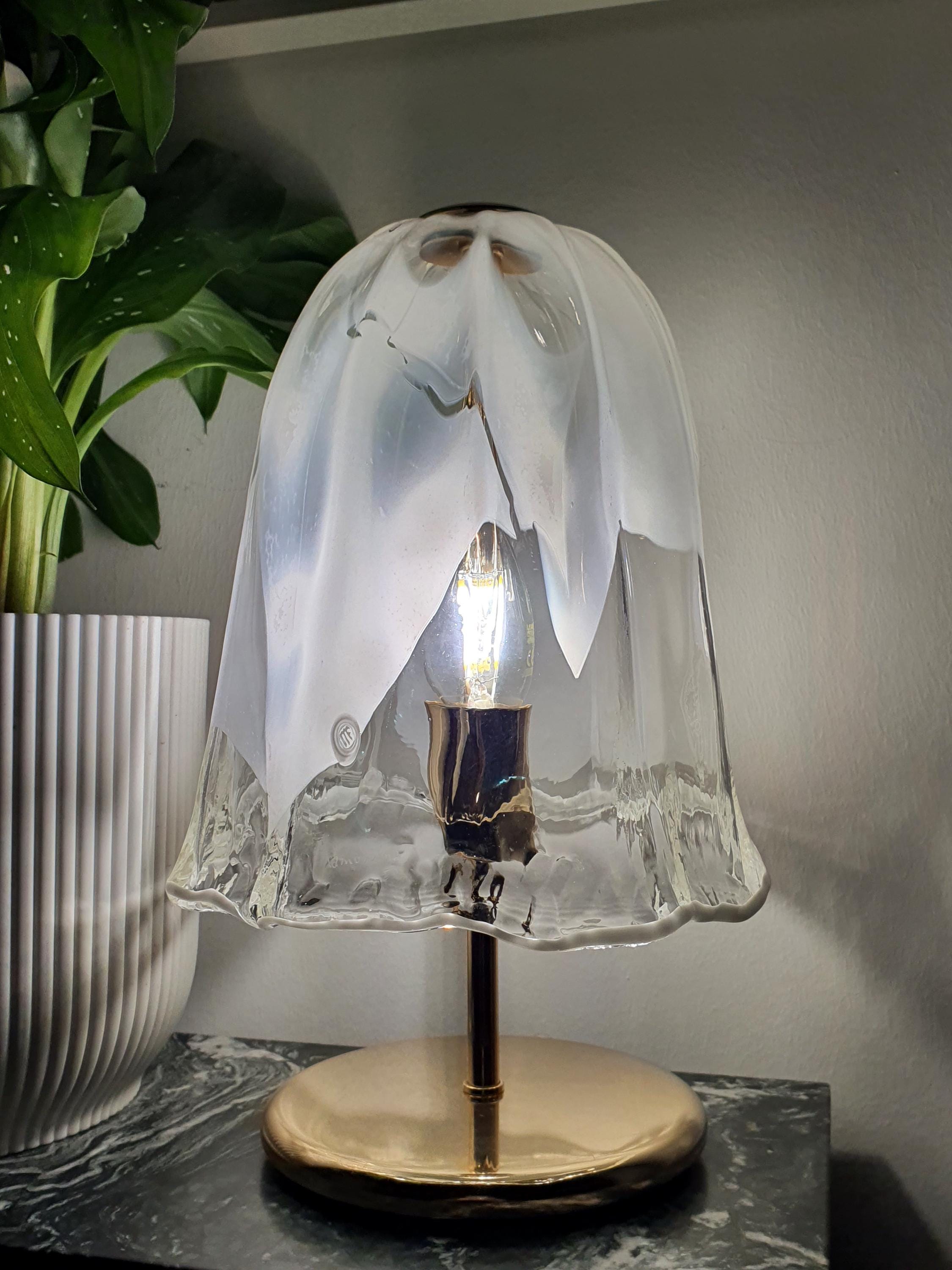 La Murrina Vintage Murano Glass White & Clear Floral Bedside Lamp