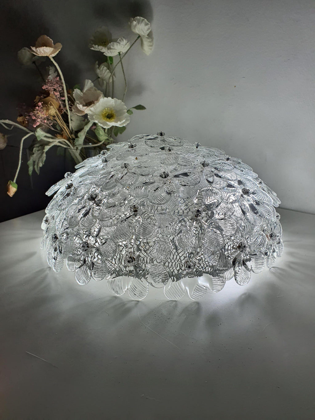 Vintage Seguso style Murano glass ceiling light — dome shape, side view