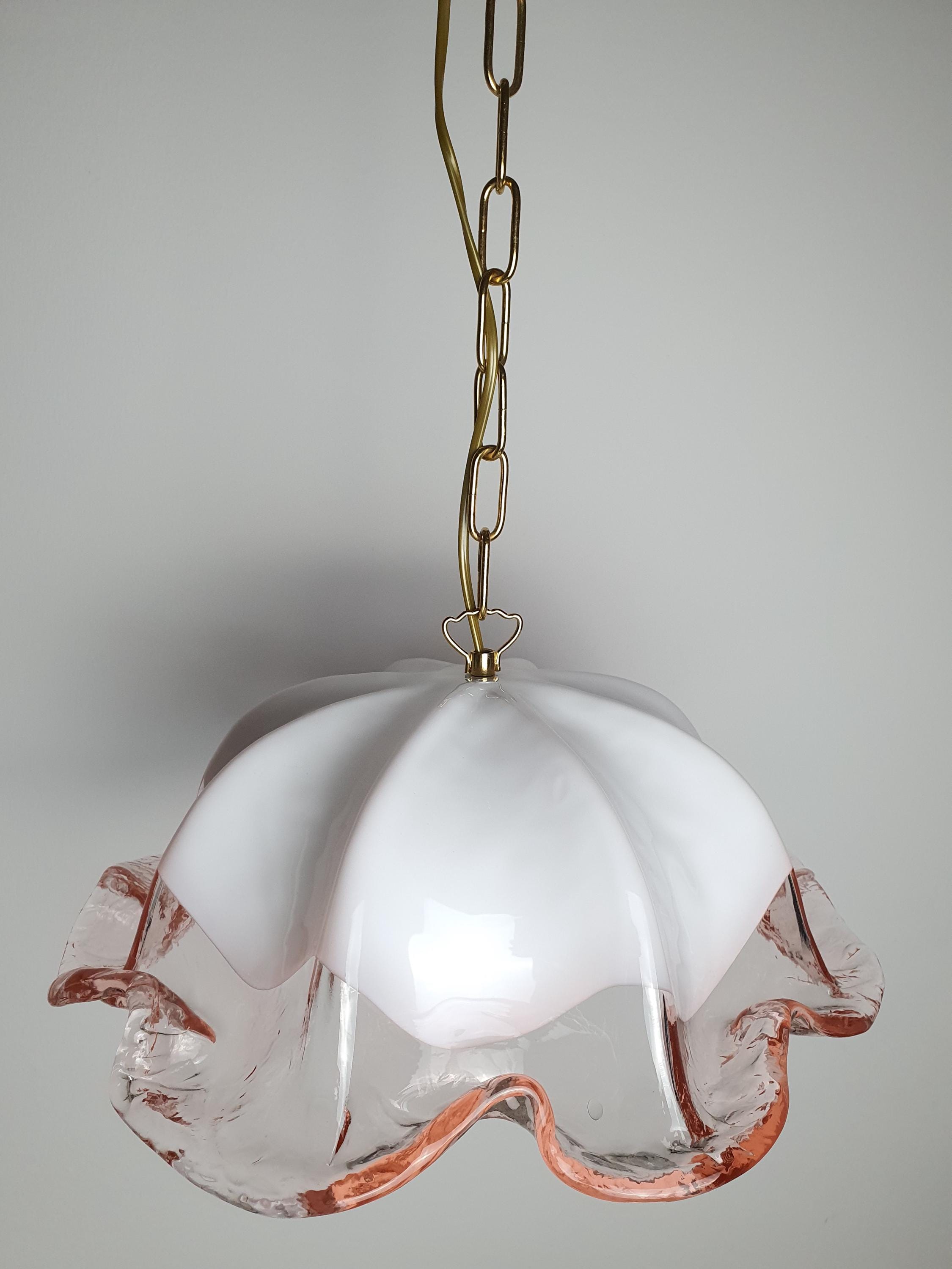 La Murrina Pink Tulip Pendant Light | Vintage Murano Glass Floral Lamp | Italian Mid-Century Lighting