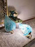 Paar Vintage-La-Murrina-Wandleuchten aus Muranoglas, Blumendesign in Tiffany-Farbe mit goldener Basis