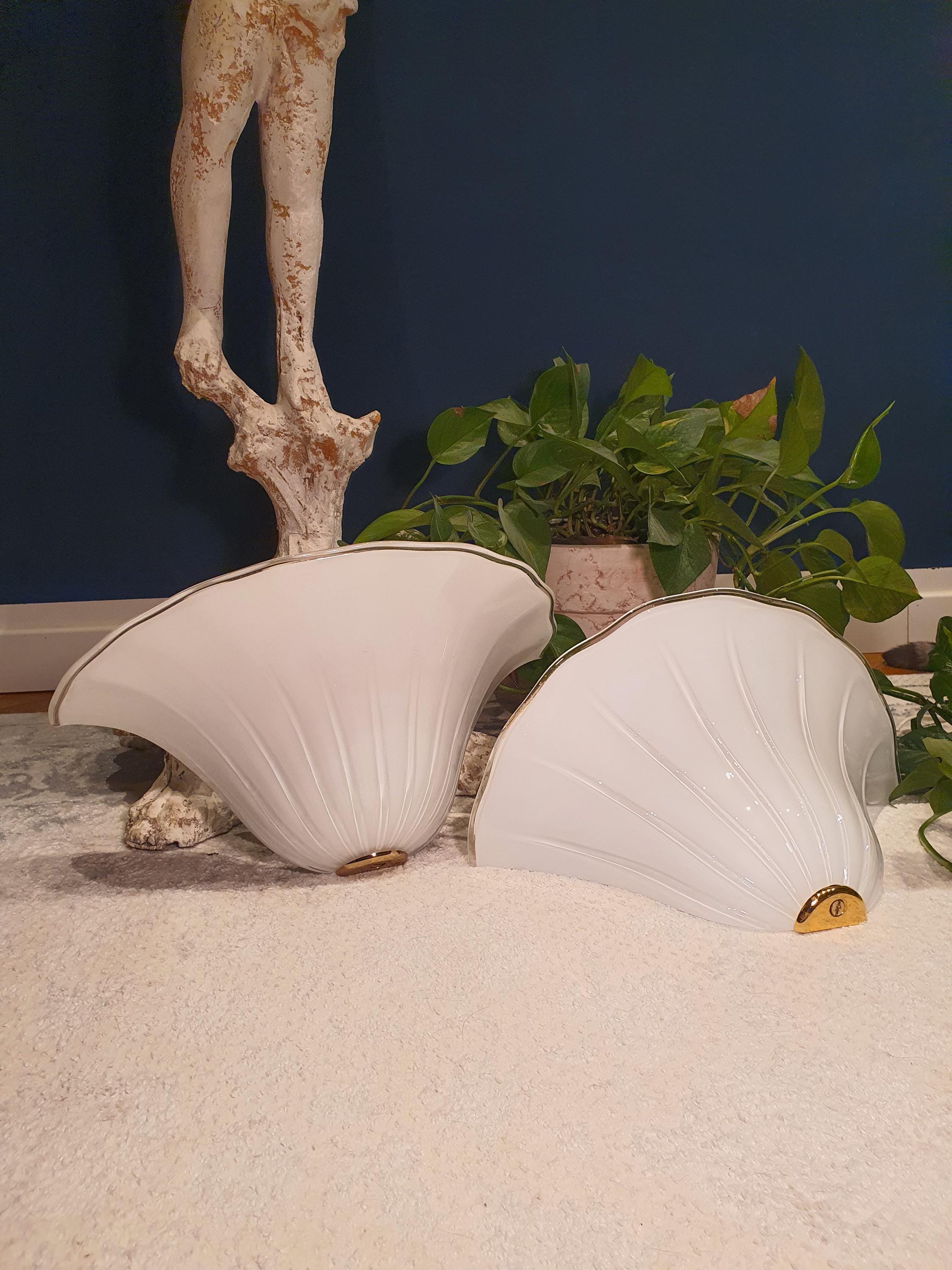 De Majo Vintage Murano Glass Wall Sconces: White Floral Shell Lights