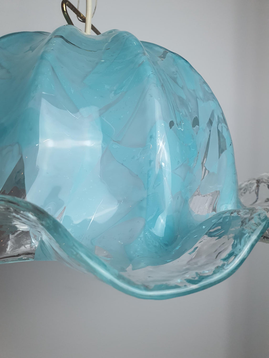 Vintage La Murrina Murano Glass Pendant Light | Tiffany Color Floral Hat Design | Italian Mid-Century Lighting