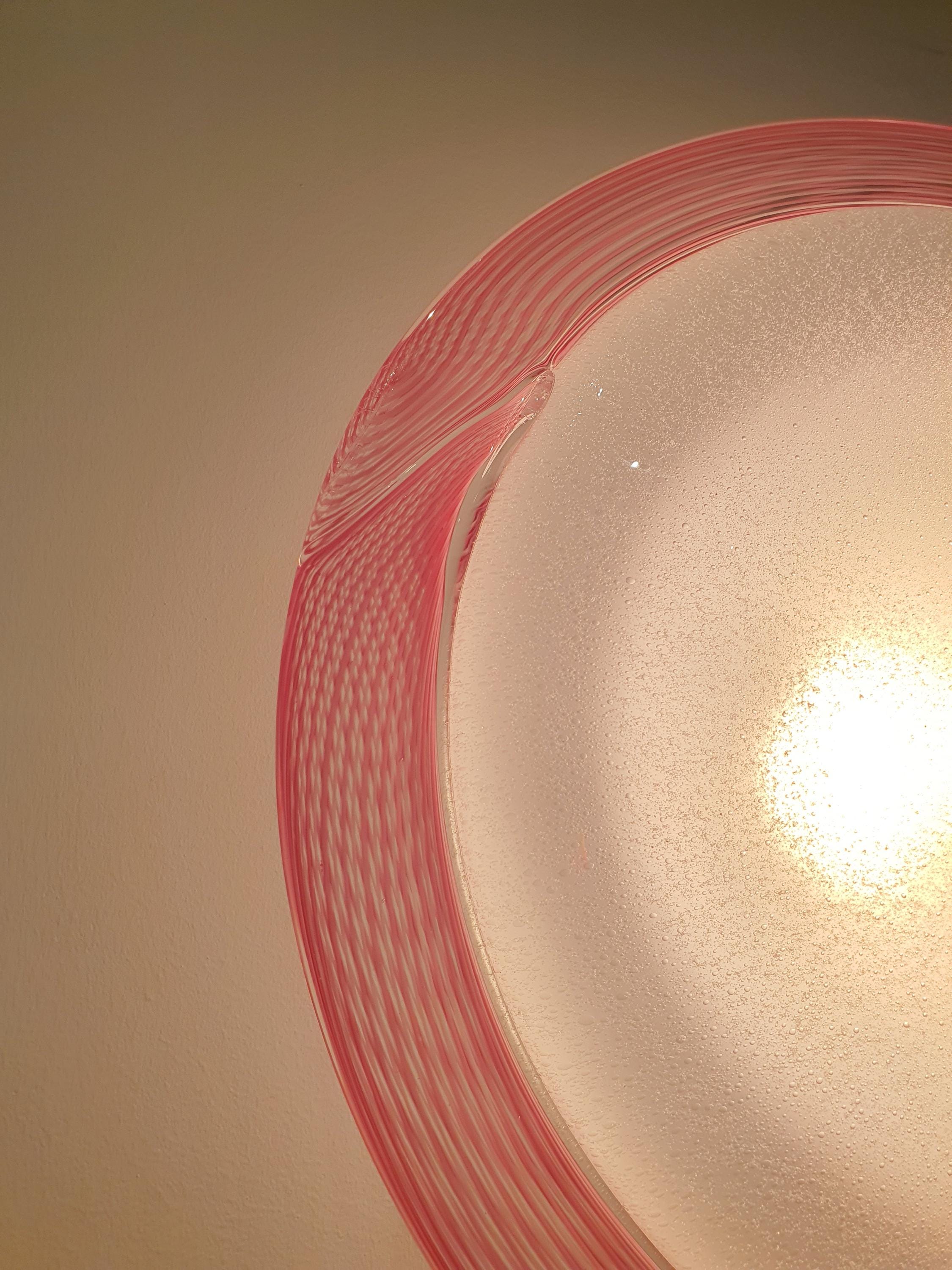 Vintage Murano Glass Flush Mount Light: Pink Filigree Bubble Design