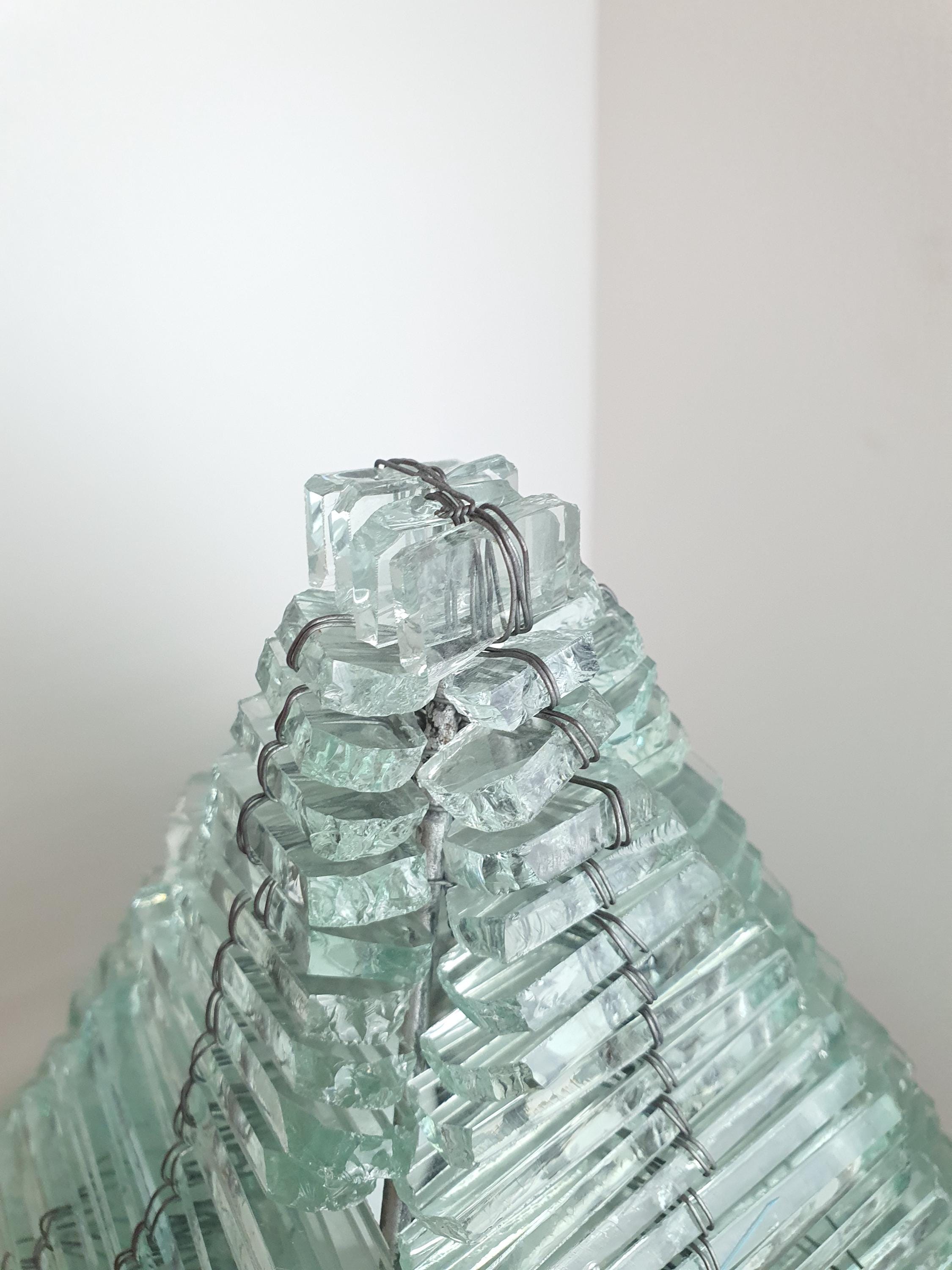 Mosaic Bottle Glass Pyramid Lamp: Retro Mid-Century Modern Table Light