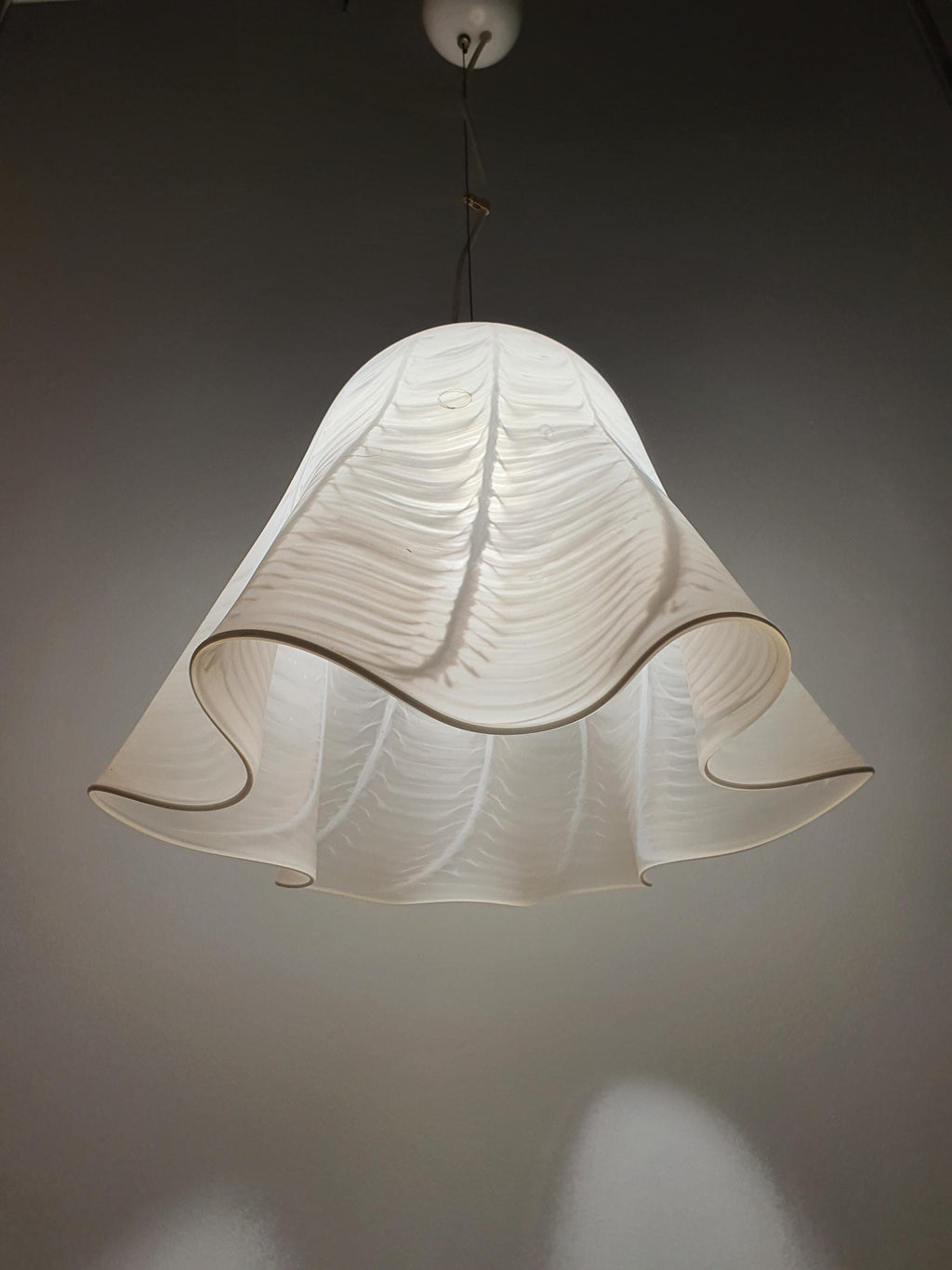 Vintage Pink Satin Murano Glass Pendant Lamp | Hand-Blown Italian Floral Handkerchief Light | MCM Romantic Ceiling Fixture