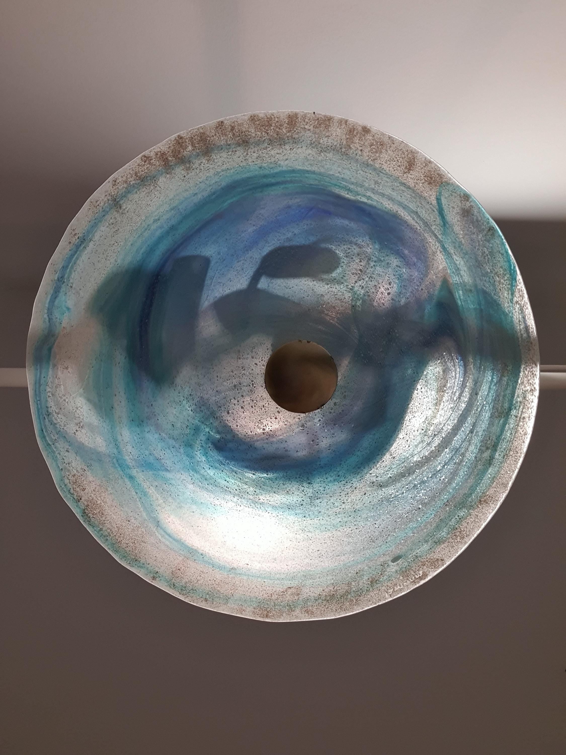 La Murrina Murano Glass Flush Mount Light: Space Blue Bowl with Golden Base