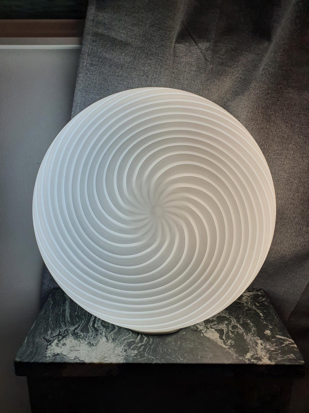 Signed De Majo Murano Glass Flush Mount: White Swirl Italian Lighting