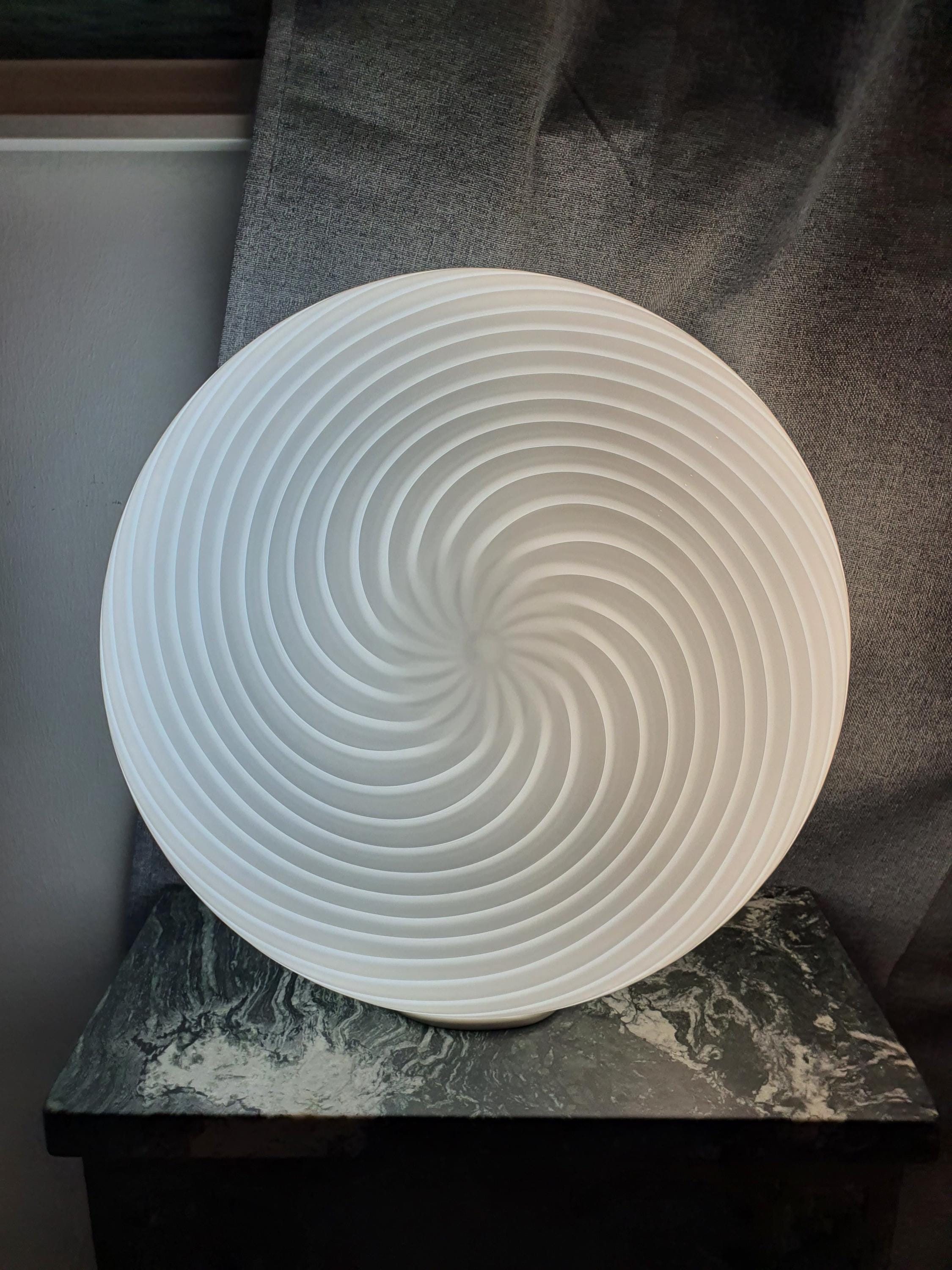 Signed De Majo Murano Glass Flush Mount: White Swirl Italian Lighting