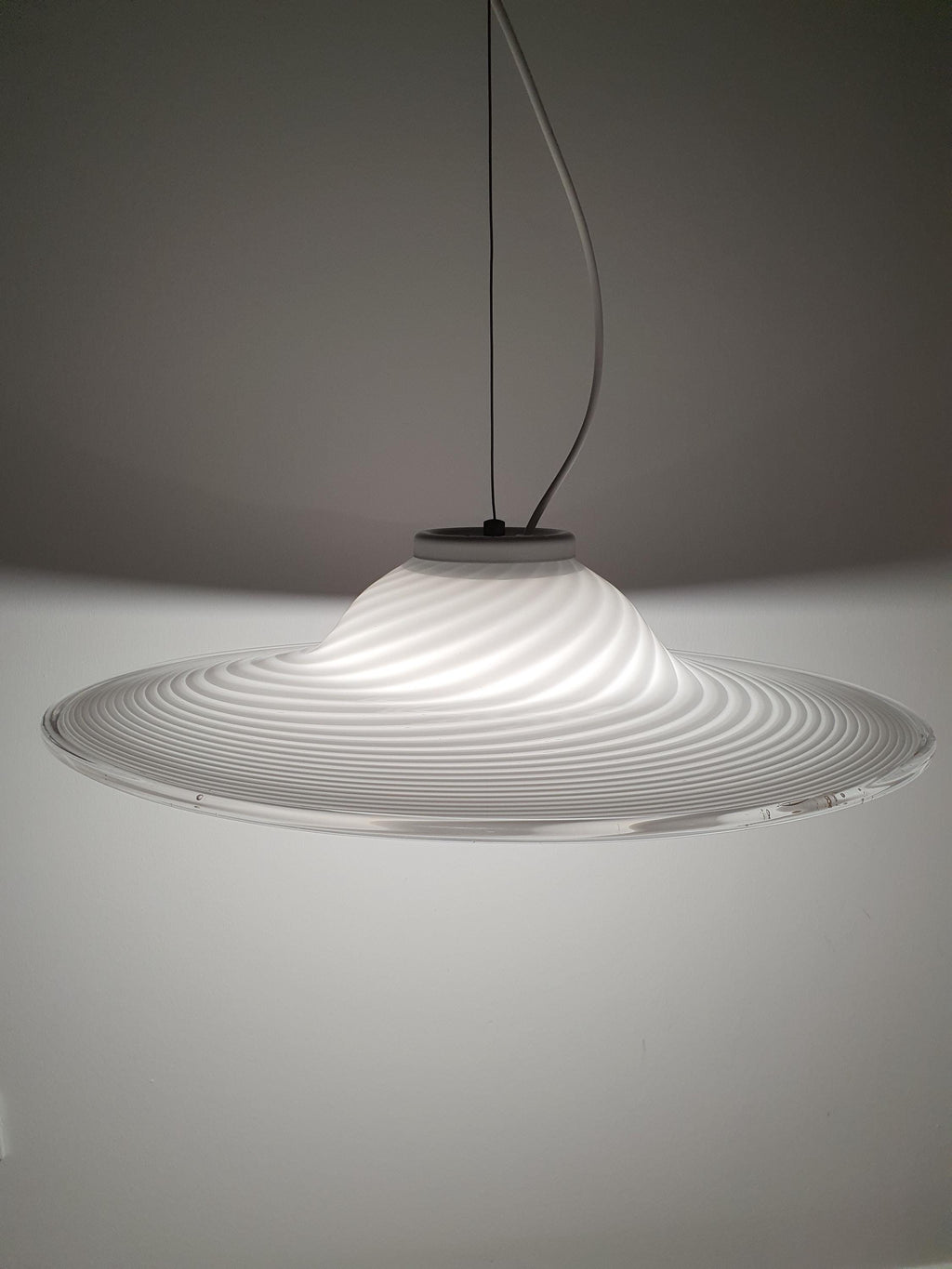Vintage Swirl Murano Glass Pendant Light: Italian MCM Hat Lamp