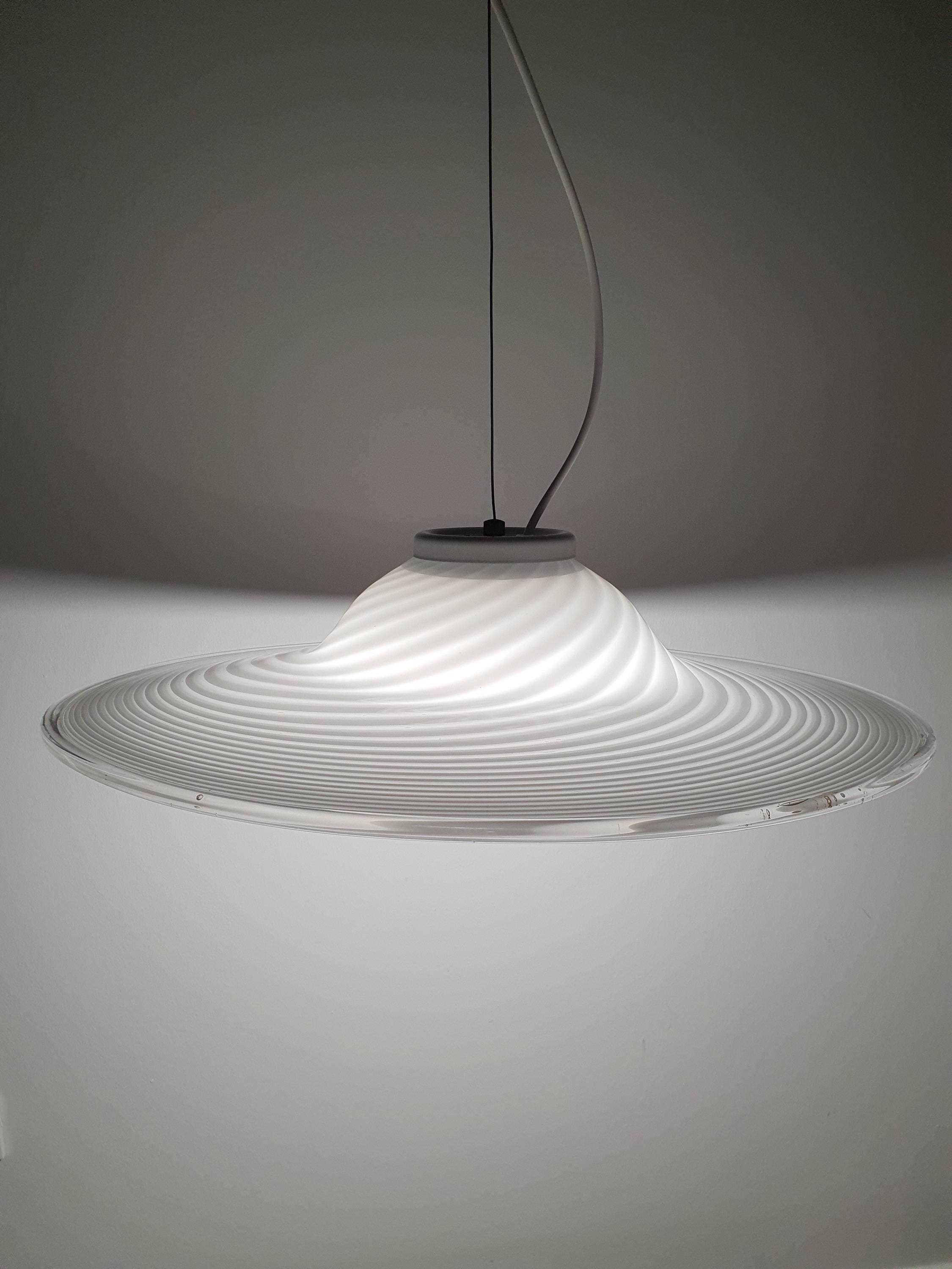 Vintage Swirl Murano Glass Pendant Light: Italian MCM Hat Lamp