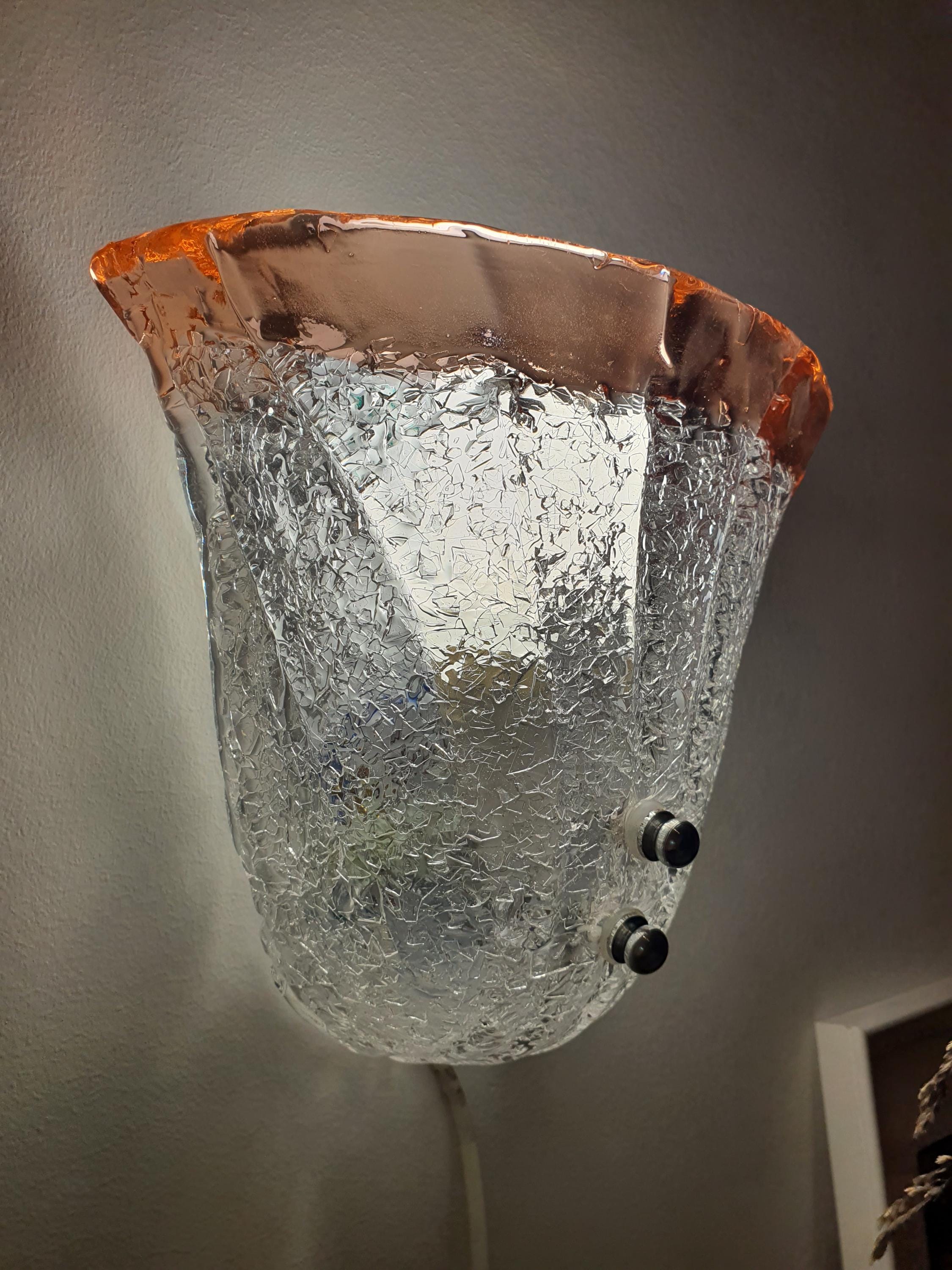 Vintage Murano Glass Wall Sconce: Frosted Floral Light Fixture