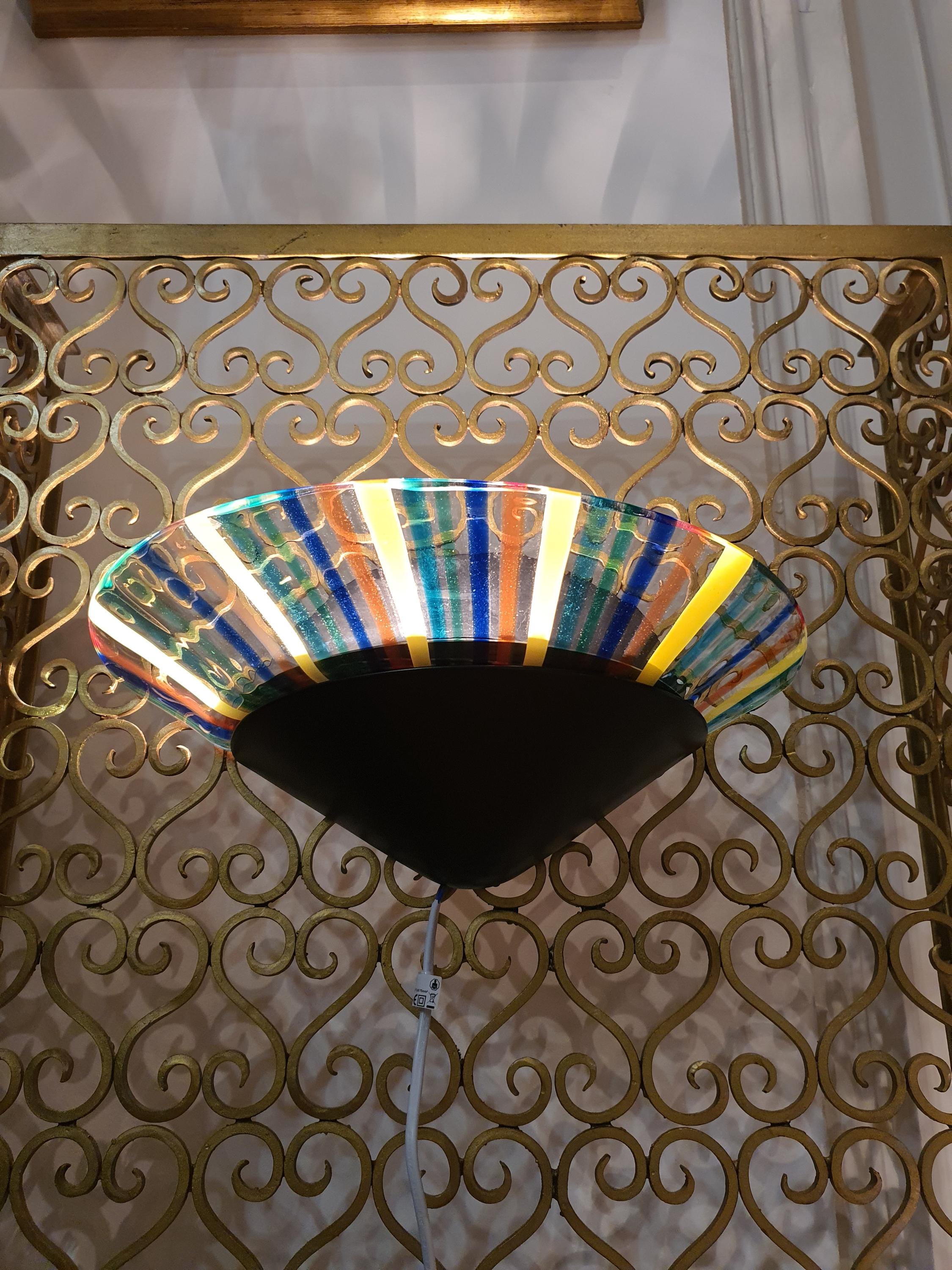 Murano Glass Wall Sconce: Colorful Striped Art Deco Light