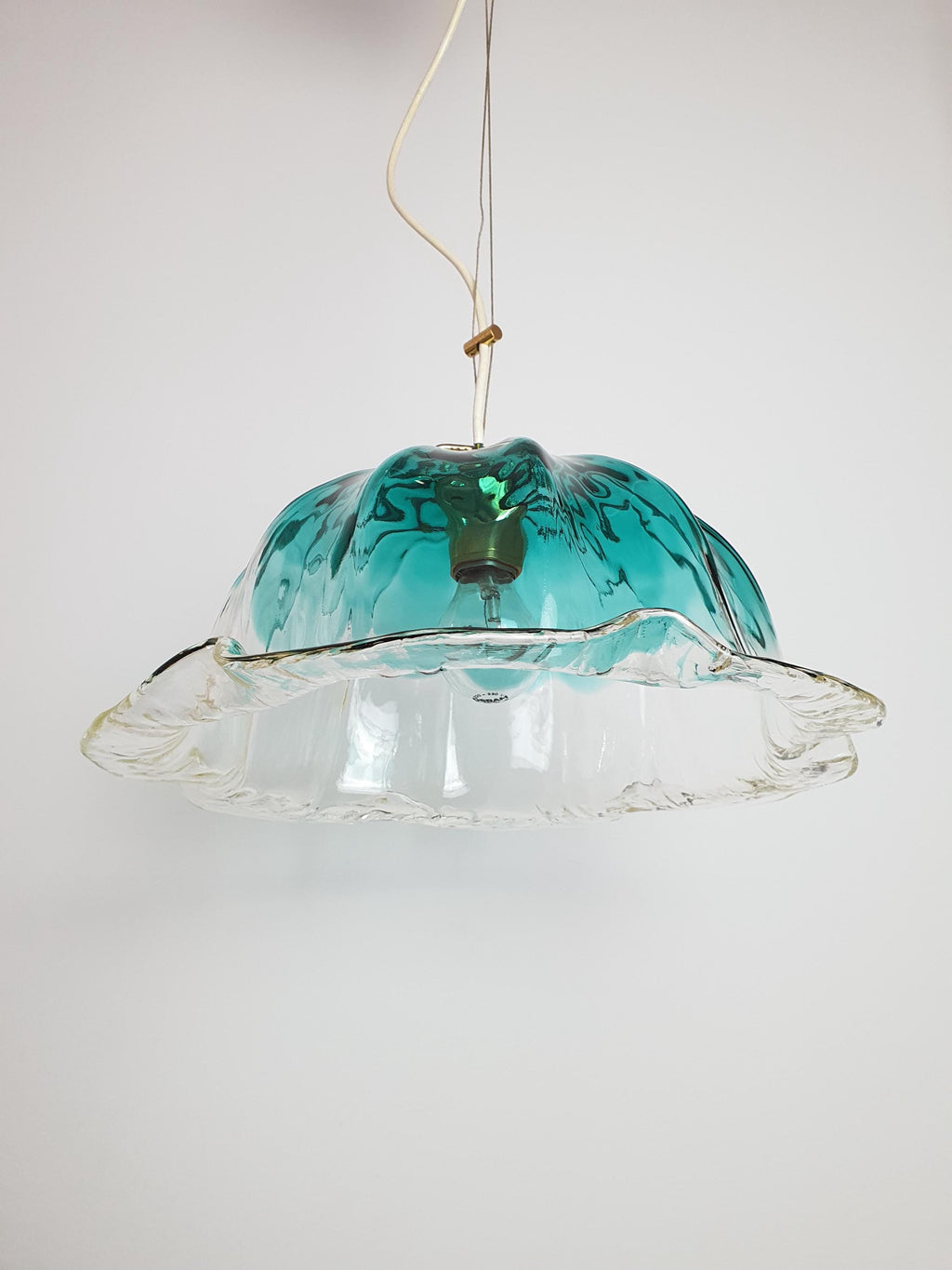 Vintage Murano Glass Tulip Pendant Light: Emerald Green La Murrina