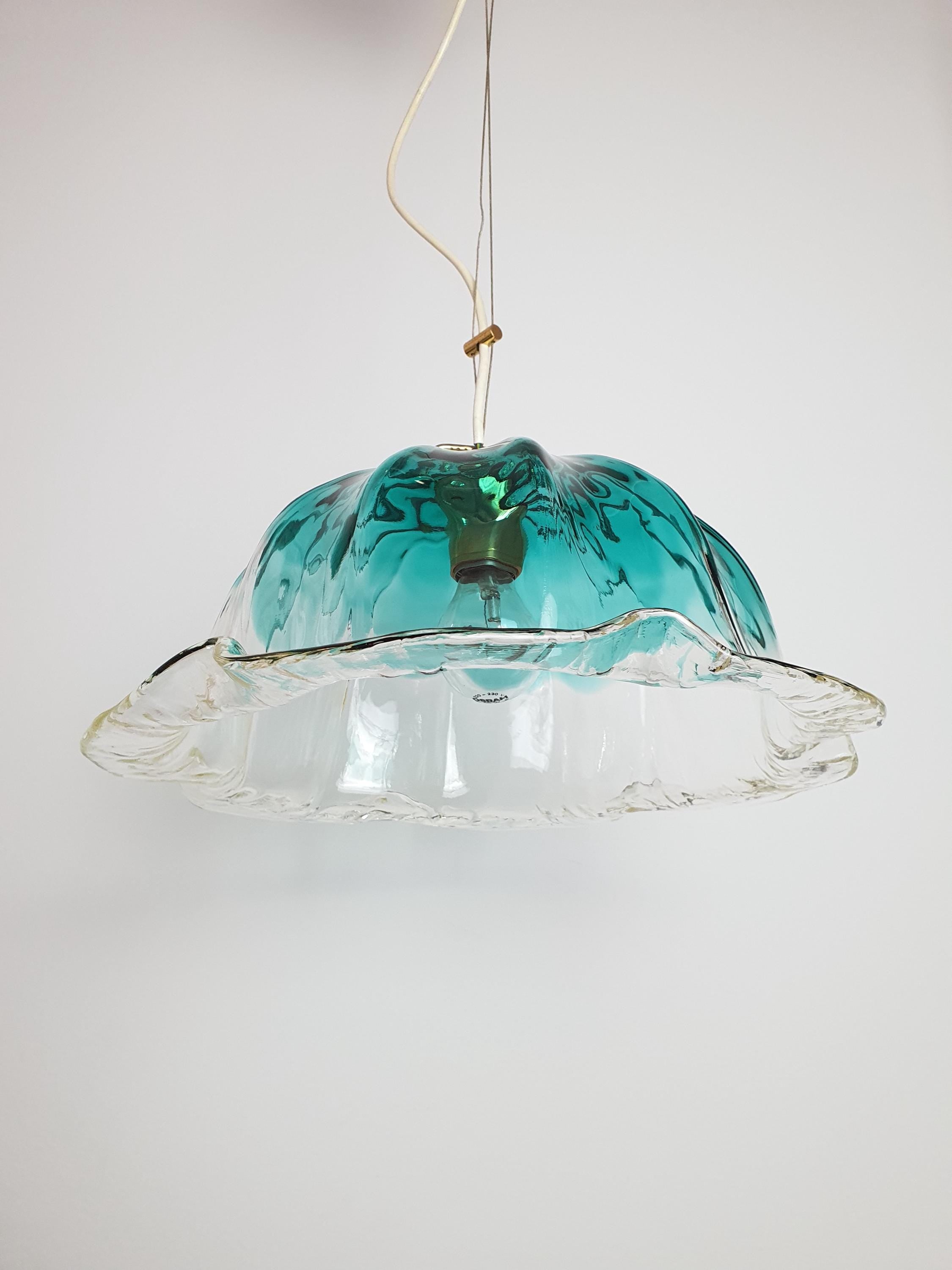 Vintage Murano Glass Tulip Pendant Light: Emerald Green La Murrina