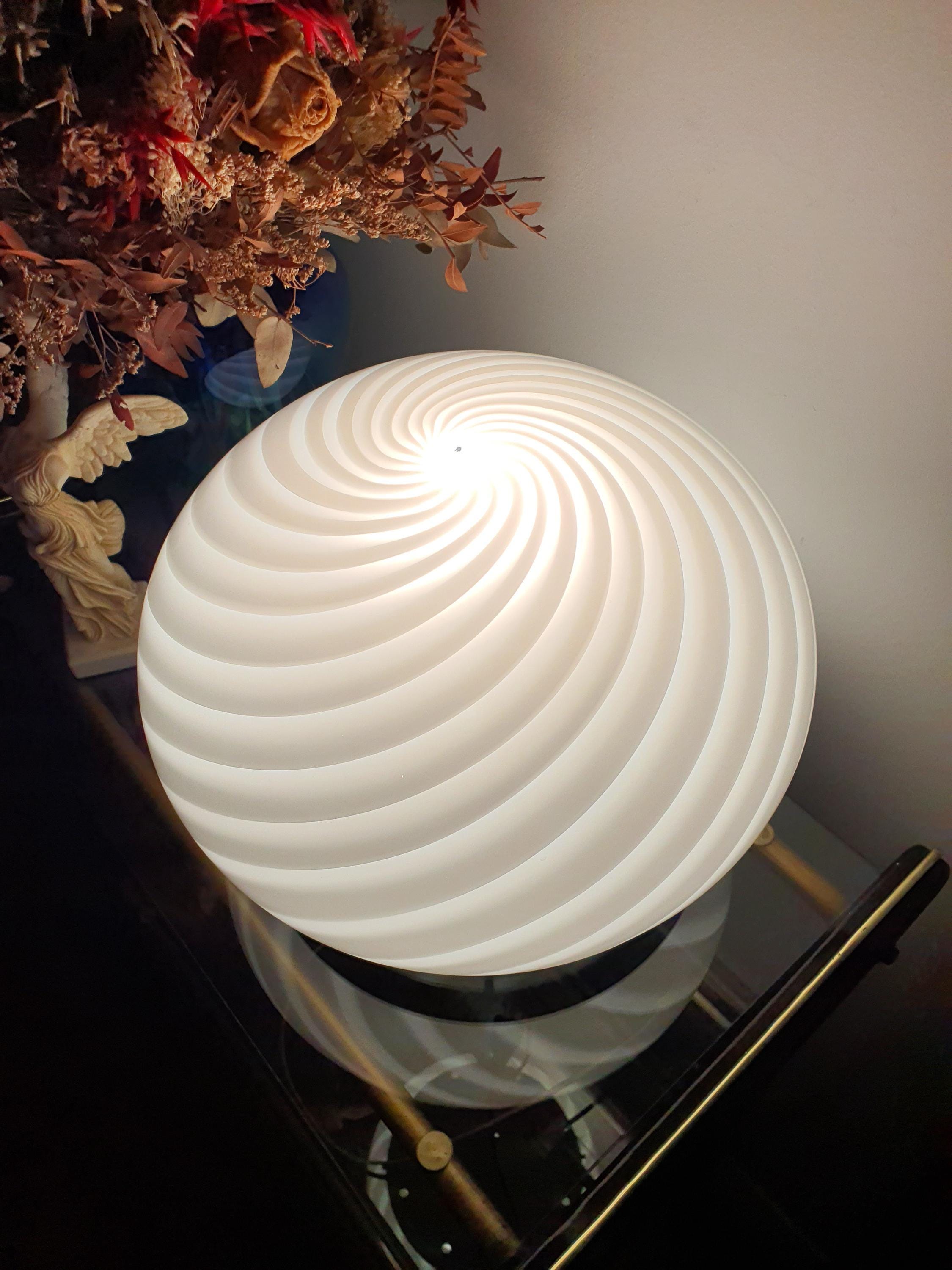 Vintage Murano Glass Swirl Lamp: MCM Flush Mount Ceiling/Table Light