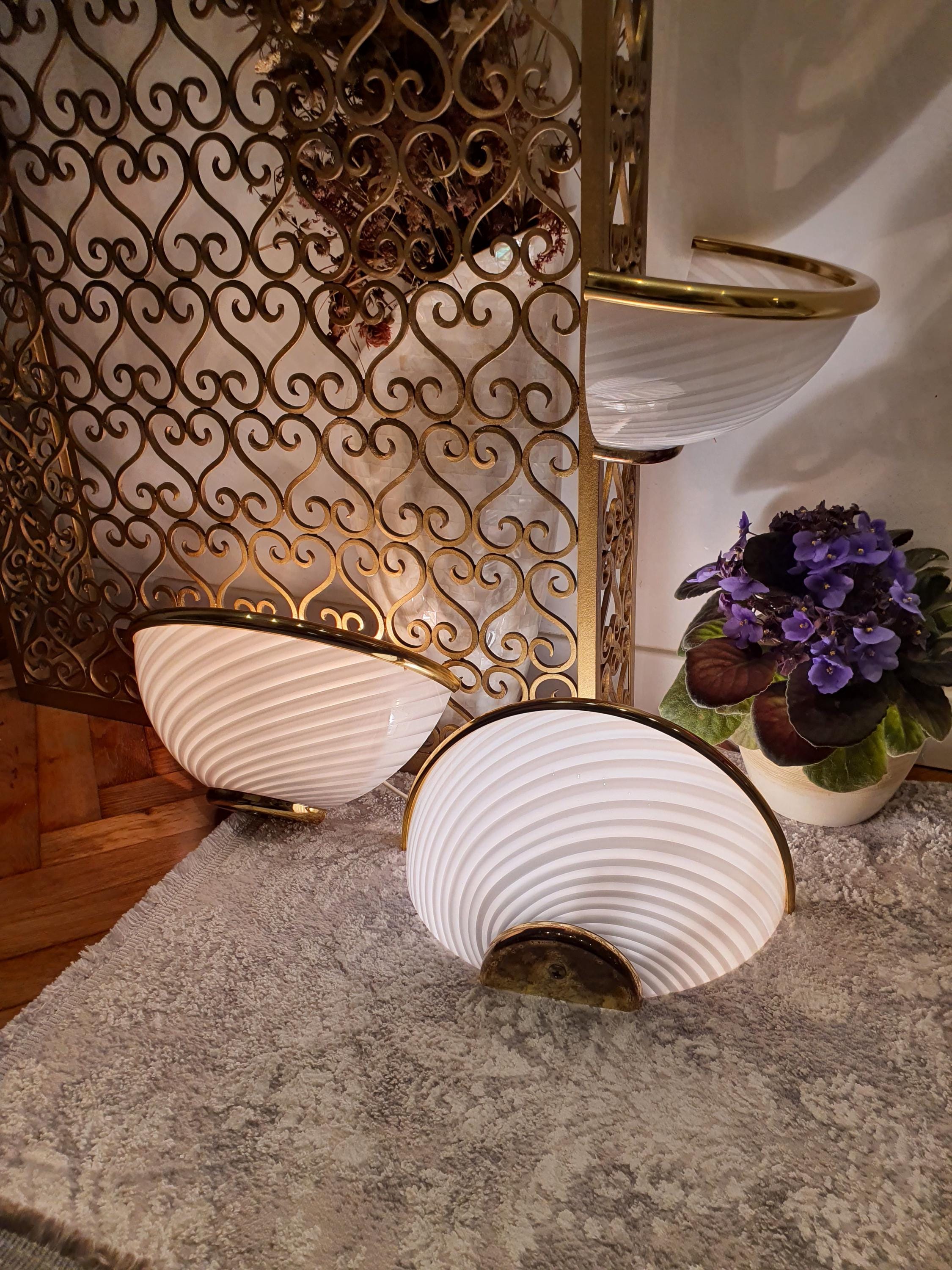 Murano Glass Sconces (Set of 3): White Swirl, Hollywood Regency Italian Lighting