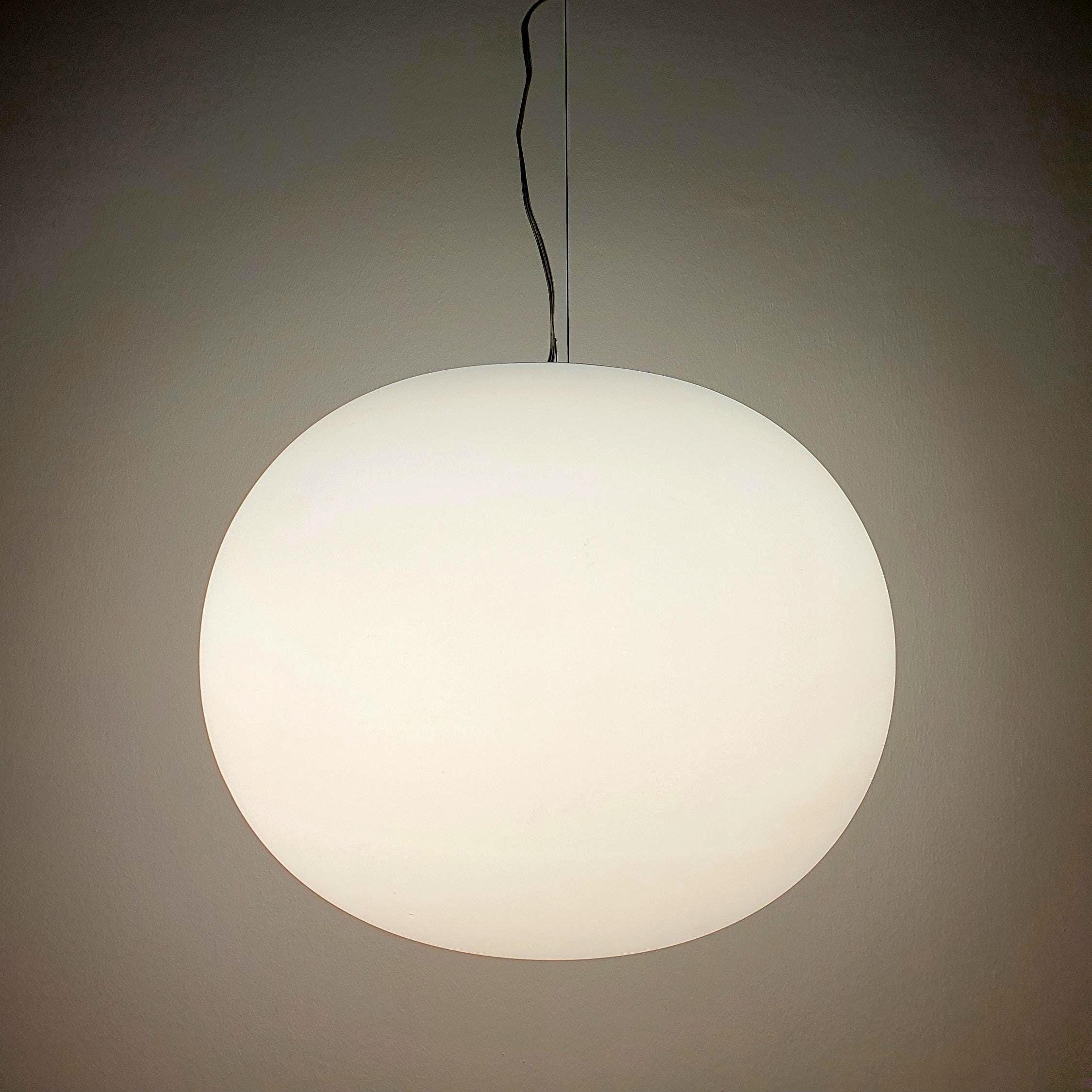 Large vintage satin opaline glass globe pendant light — minimalist Italian design, front view