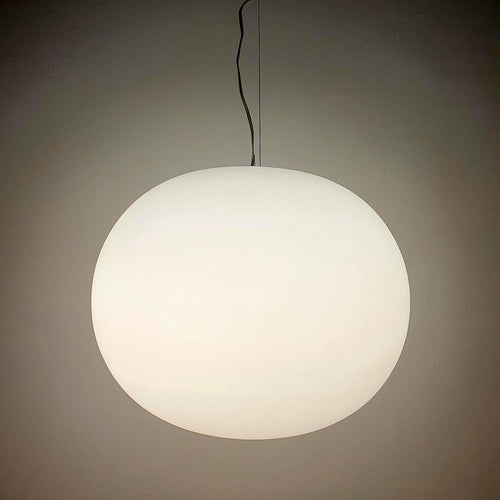 Large vintage satin opaline glass globe pendant light — minimalist Italian design, front view