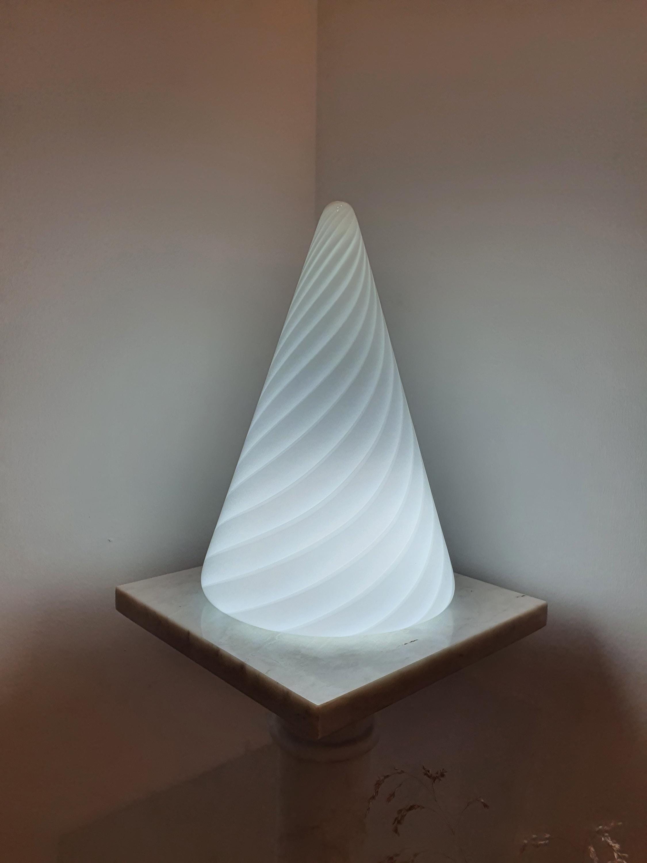 Vintage Murano Glass Bedside Lamp: 1980s Italian Cone Swirl Light