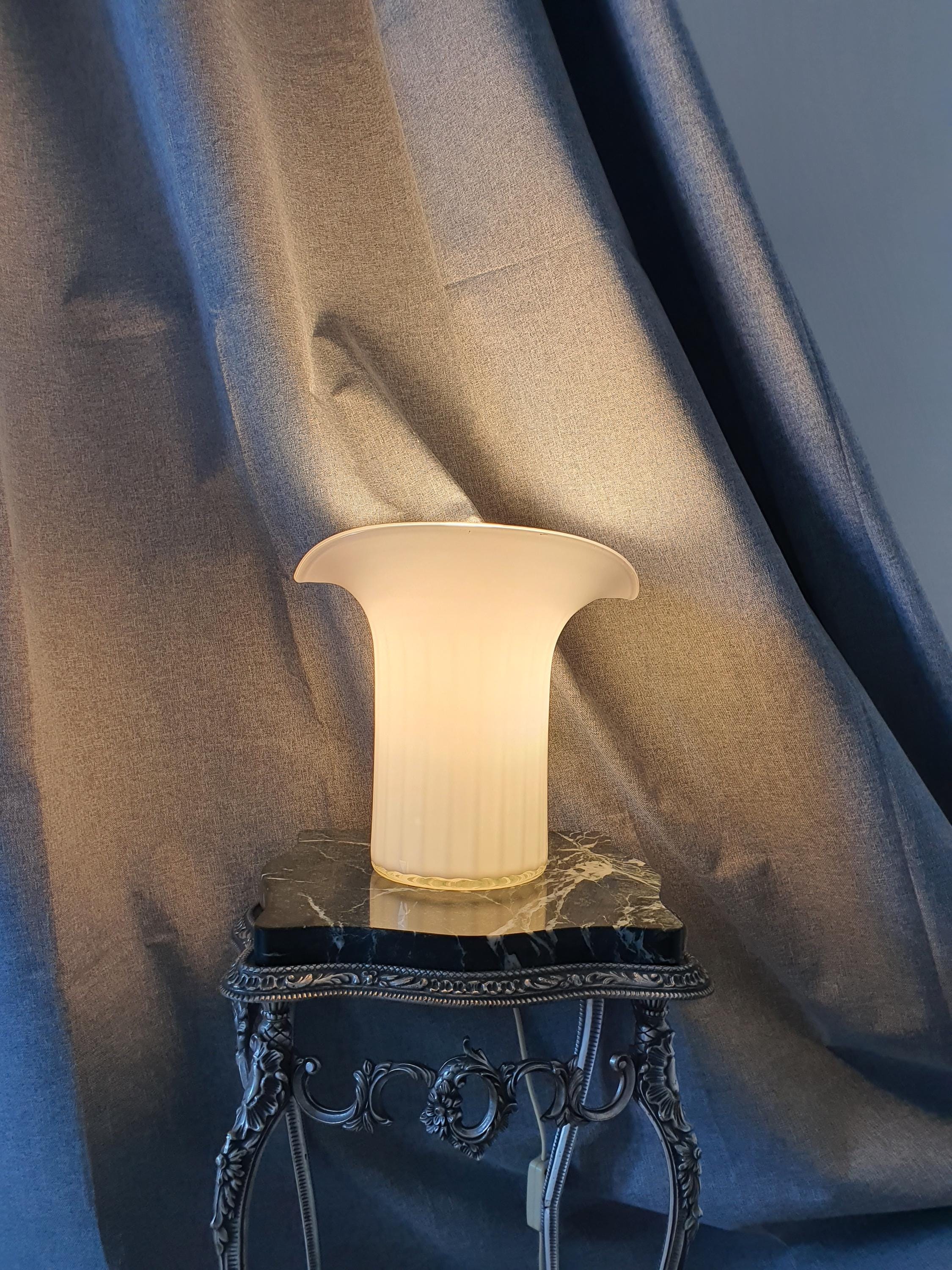 Vintage Murano Glass Lamp: White Calla Lily, Italian Art Deco Lighting