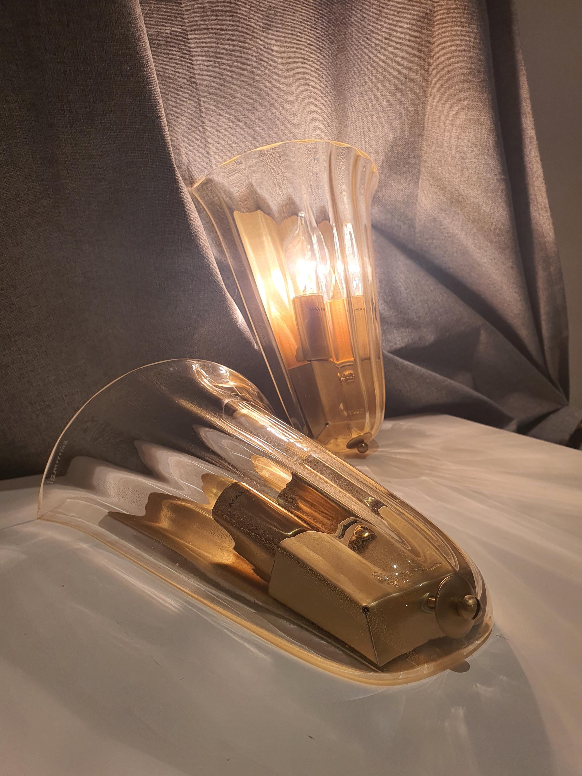 La Murrina Floral Wall Sconces: Murano Glass with Golden Base (Pair)
