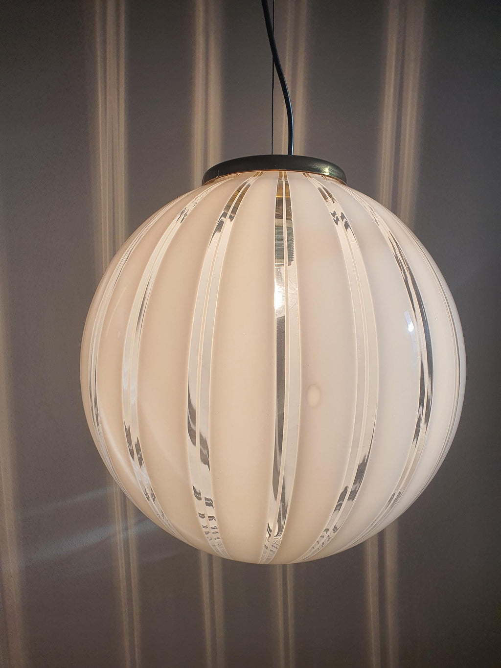 Murano Glass Globe Pendant Light: Italian Filigree MCM Chandelier