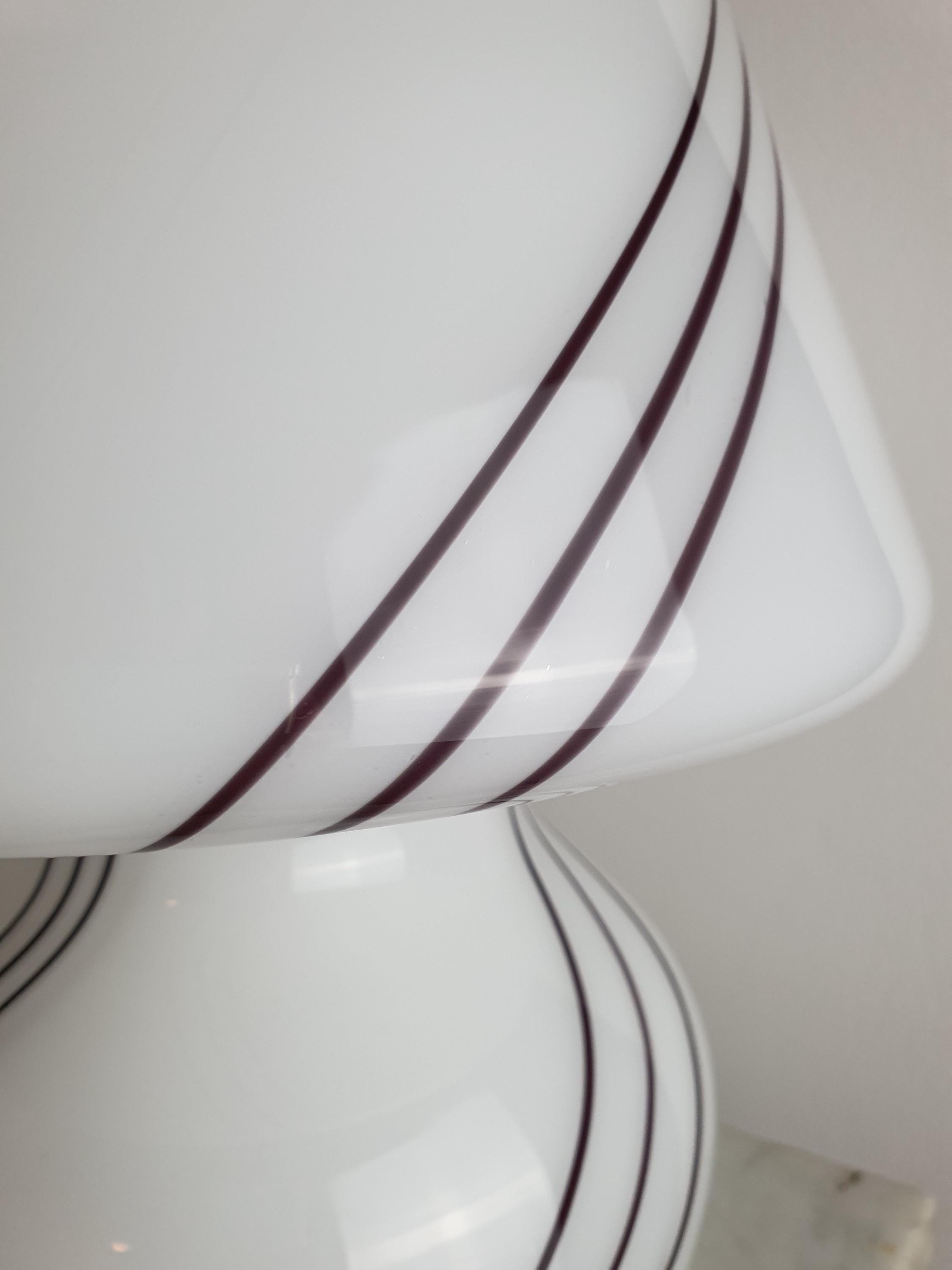 Vintage Murano Glass Mushroom Table Lamp | White with Black Swirl Lines | Mid-Century Italian Lighting