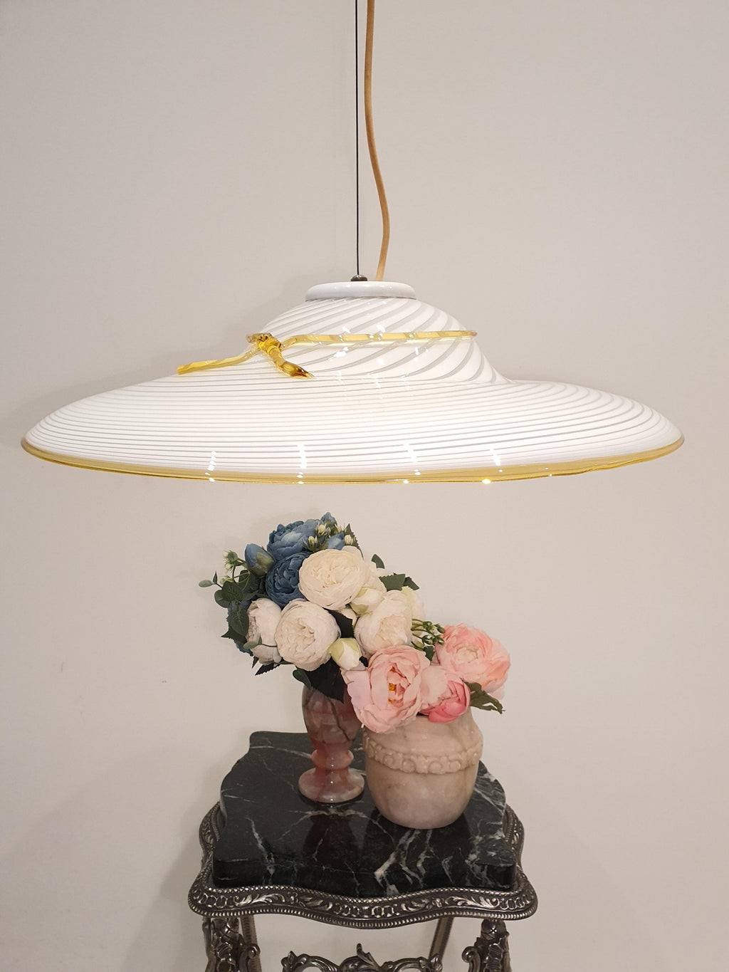 Vintage Murano pendant light — handcrafted glass surface movement, side profile
